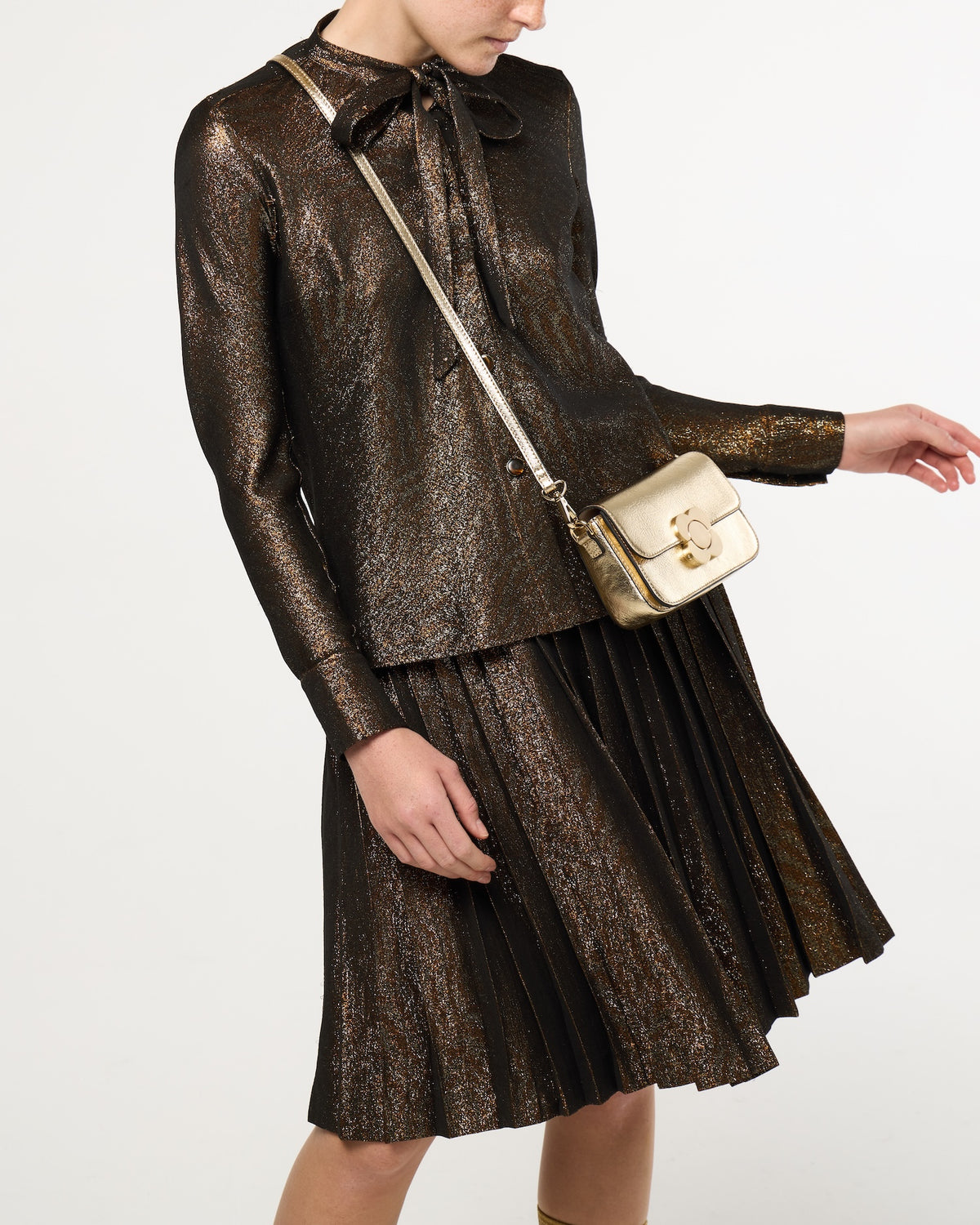 Extra Mini Eclipse Leather Crossbody - Gold Metallic Leather