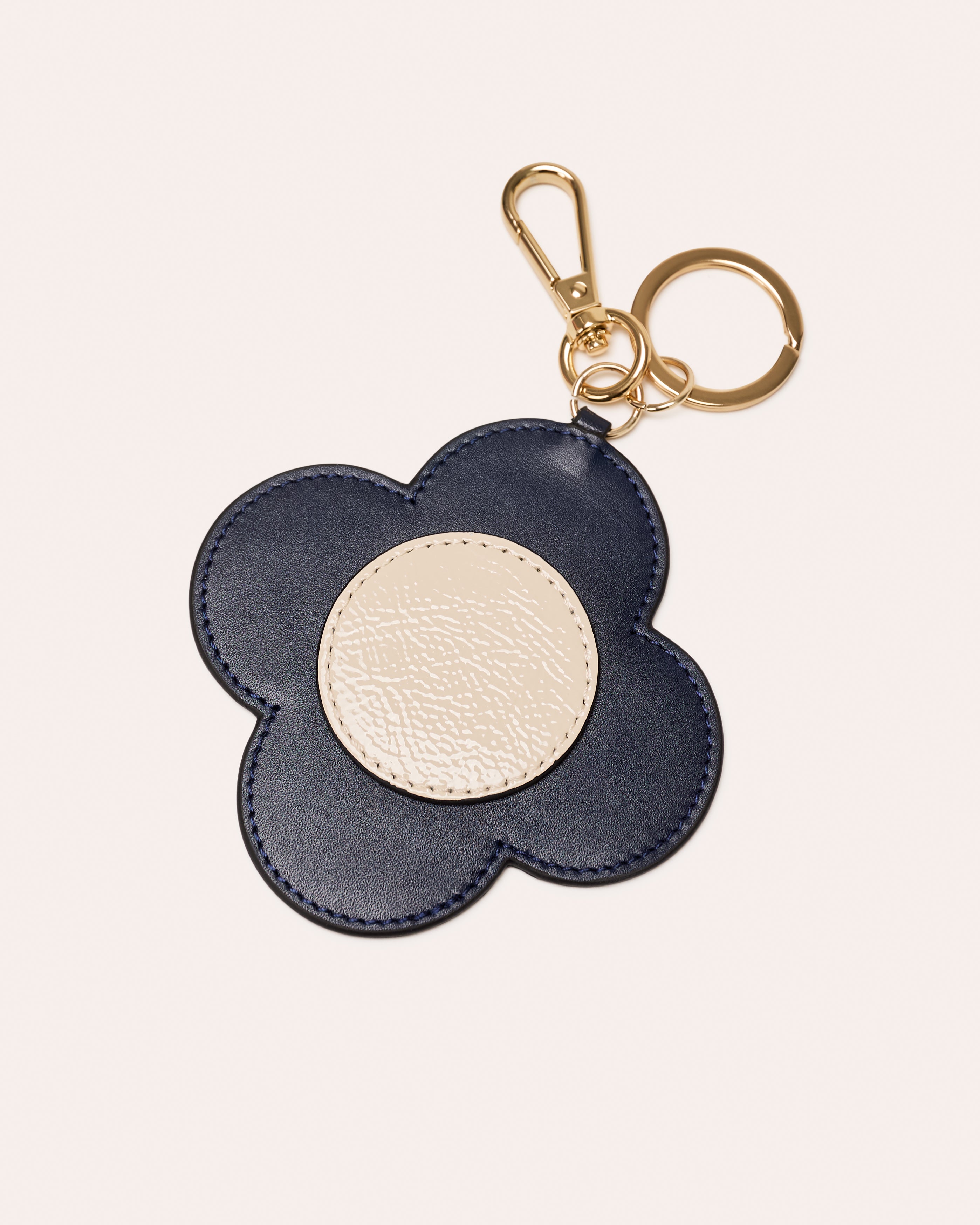 Four Petal Flower Keyring - Navy & Cream
