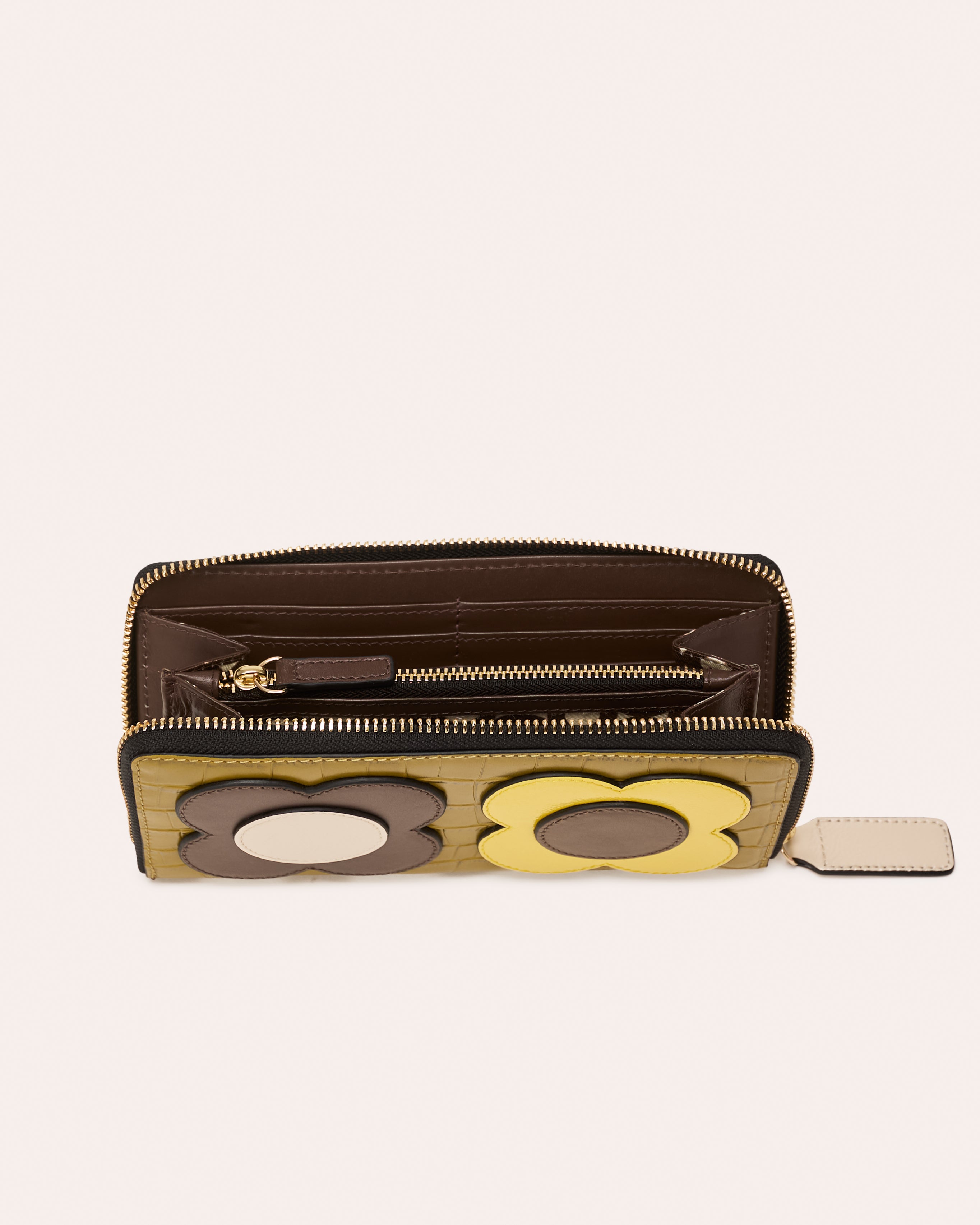 Forget Me Not Wallet - Flower Applique Green Tea Croc