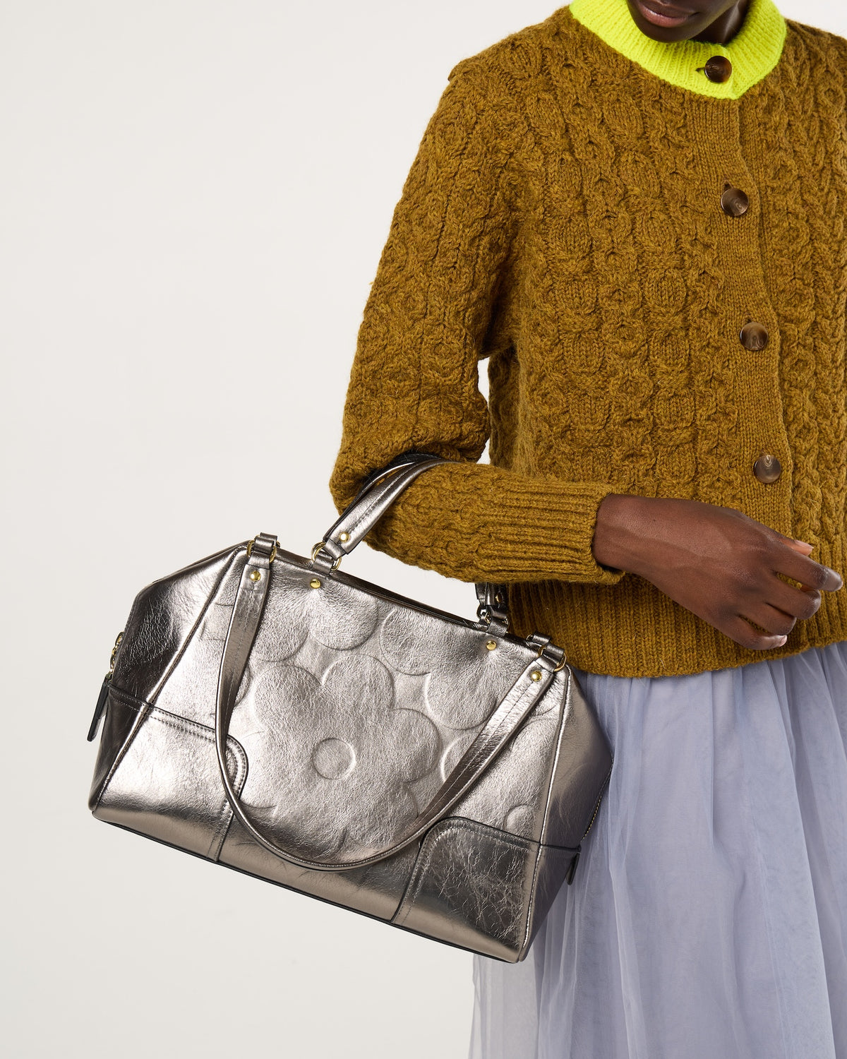 Opera Leather Shoulder Bag - Flower Power Mercury