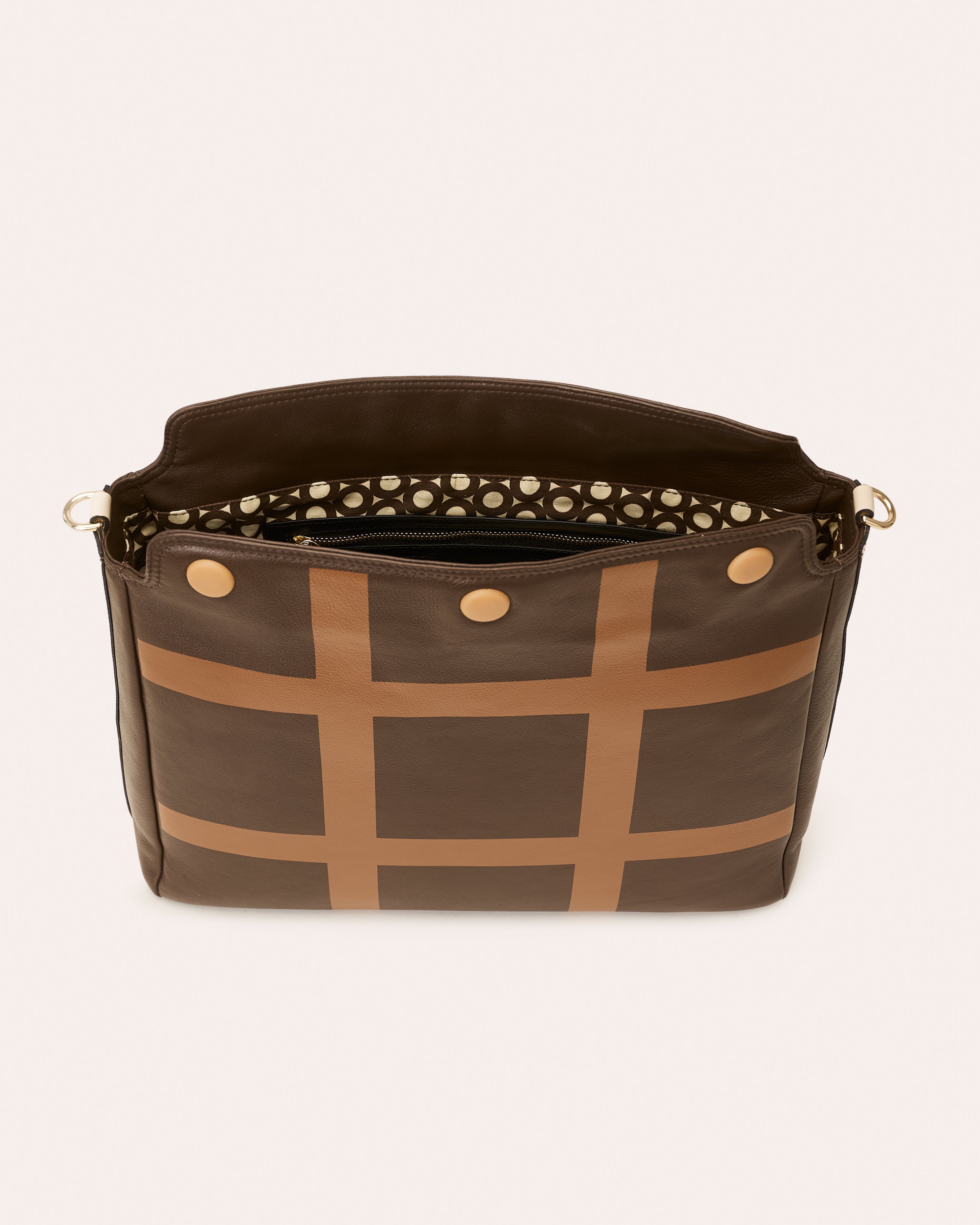 Large Softie Leather Shoulder Bag - OK Grid Chocolate