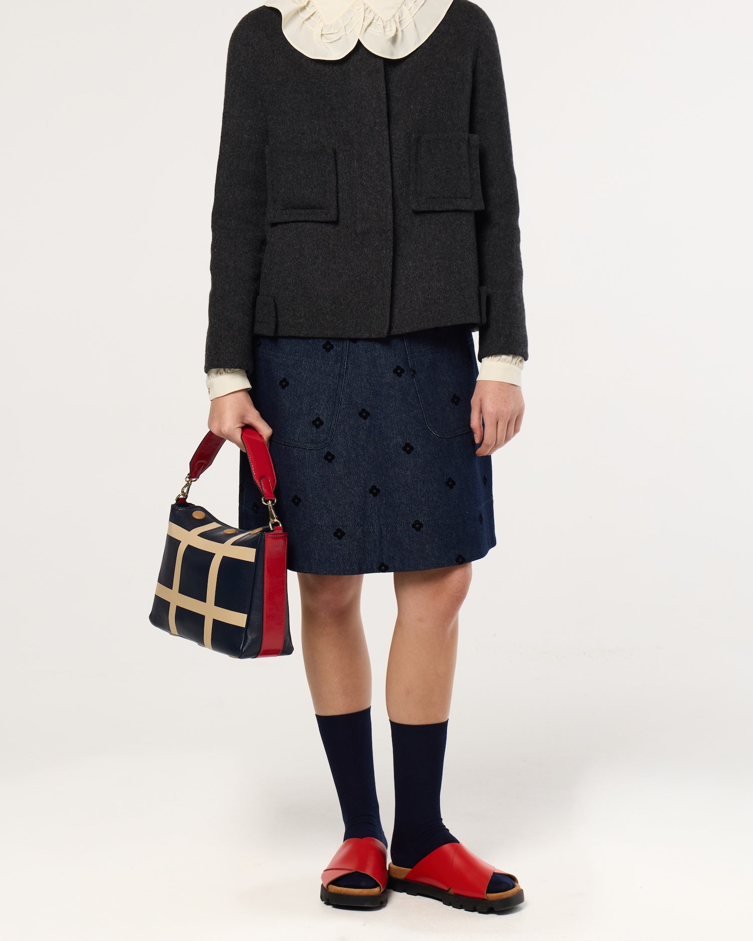 Small Softie Leather Shoulder Bag - OK Grid Navy