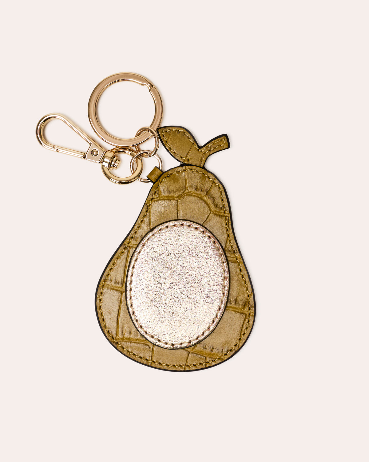 Pear Keyring - Gold & Green Tea Leather