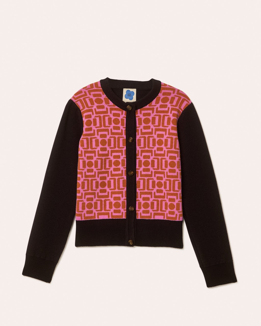 Bob Cardigan - Dark Brown/Pink