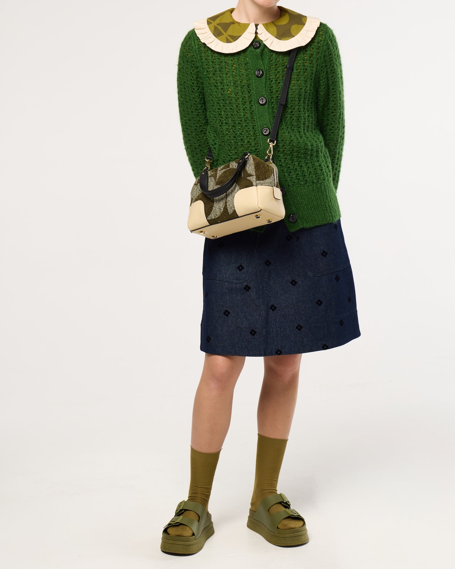 Concertina Leather Crossbody - Moss Green