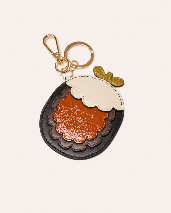 Xmas Pudding Keyring - Chocolate Leather