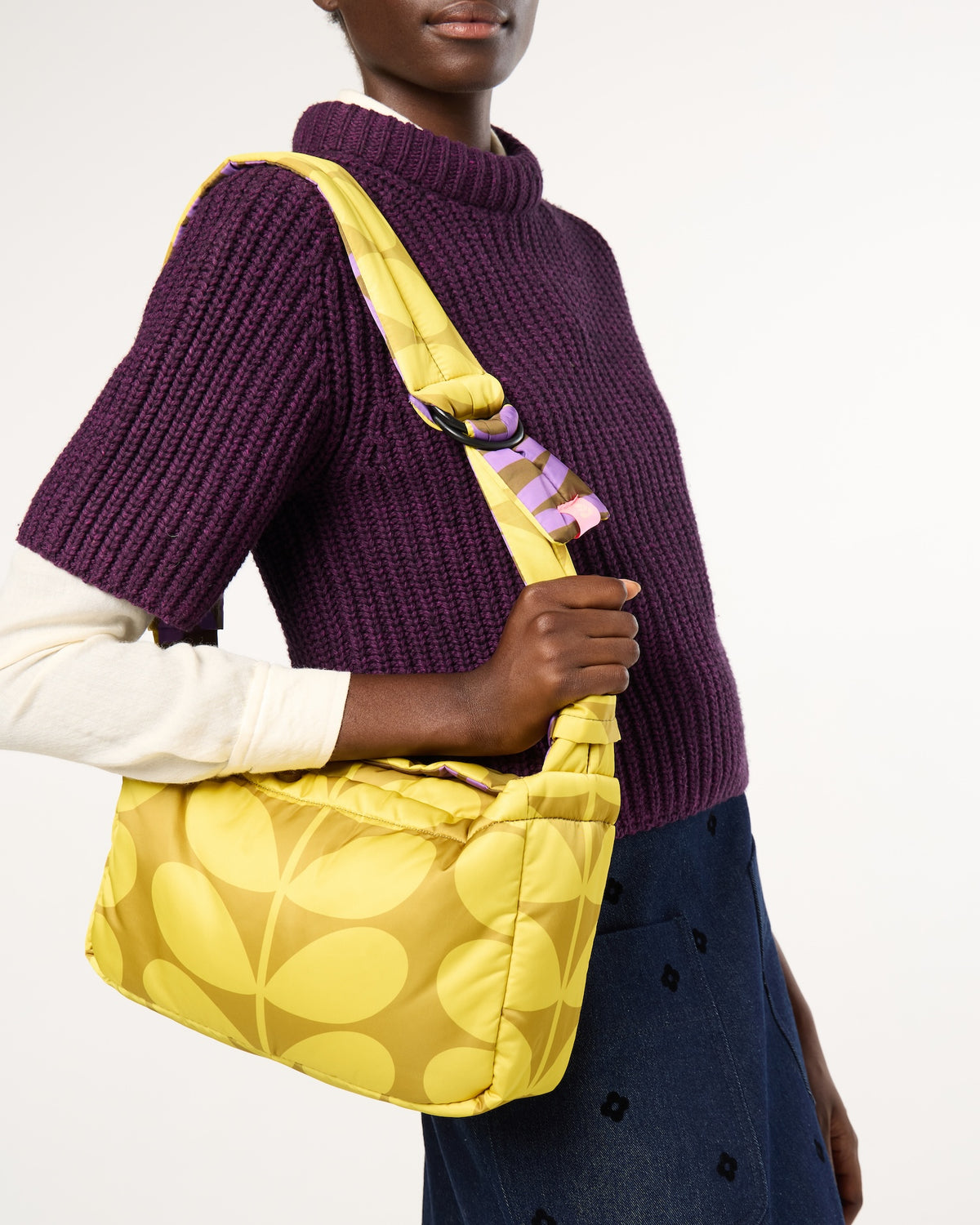 Reversible Puffy Shoulder Bag - Solid Stem Gorse and Heather
