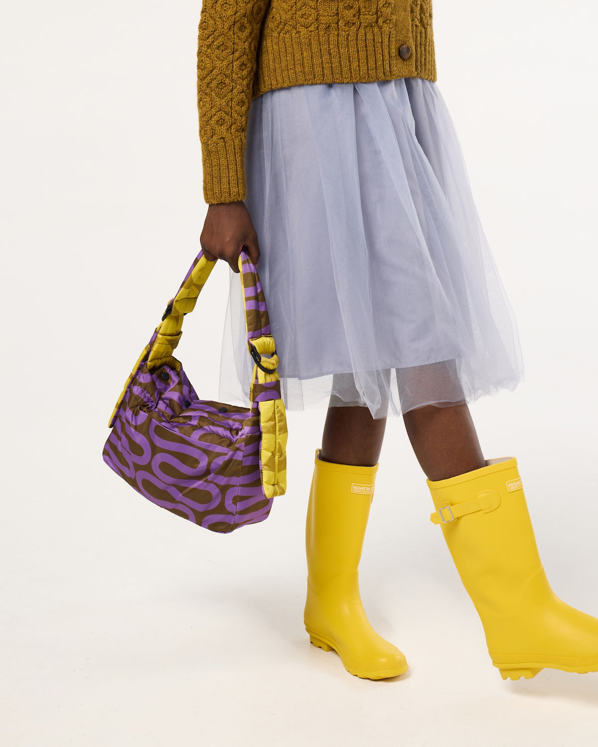 Reversible Puffy Shoulder Bag - Solid Stem Gorse and Heather