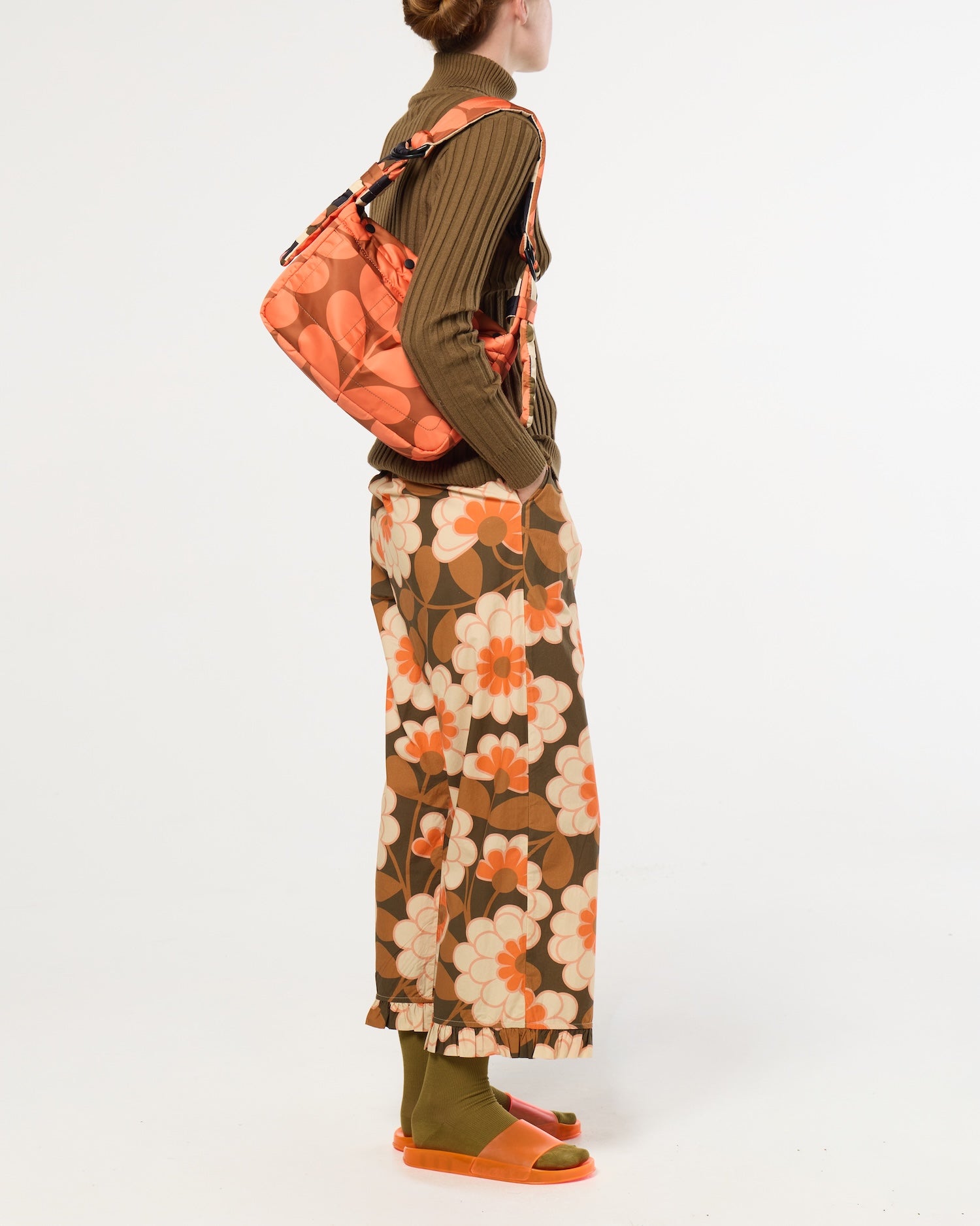 Reversible Puffy Shoulder Bag - Solid Stem Marmalade and Clementine