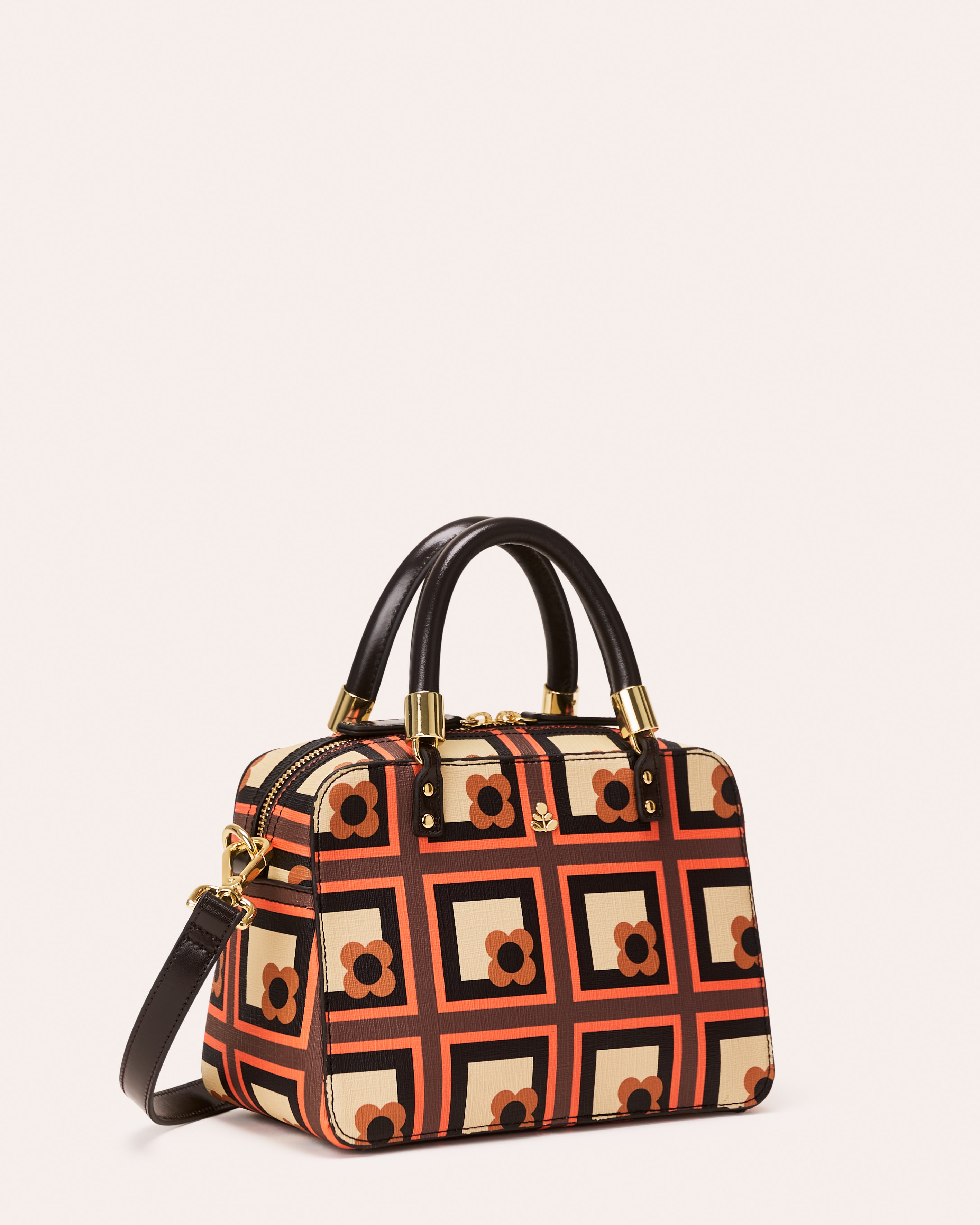 Mini Block Handbag - Retro Flower Check Orange
