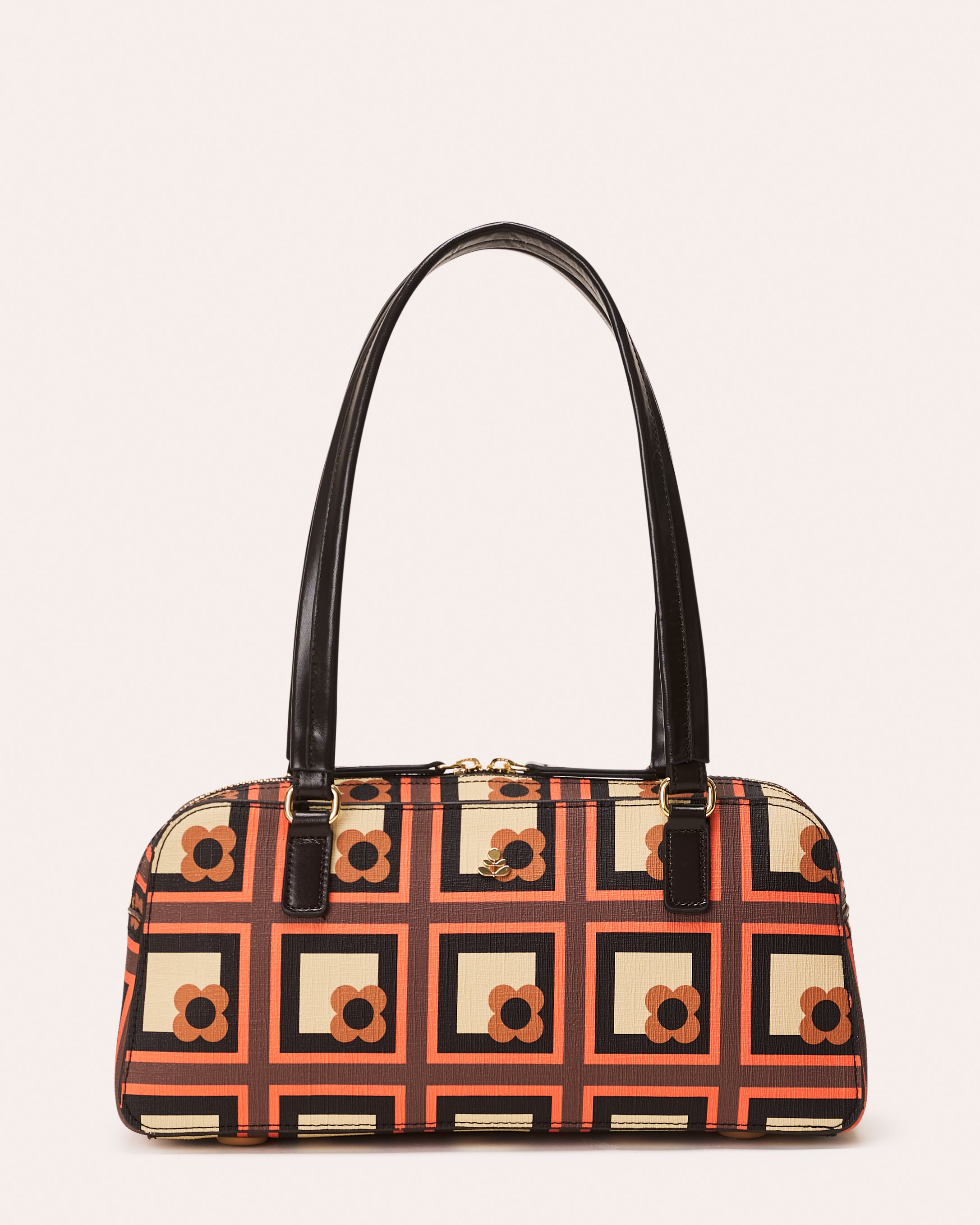 Long Block Bowling Bag - Retro Flower Check Orange