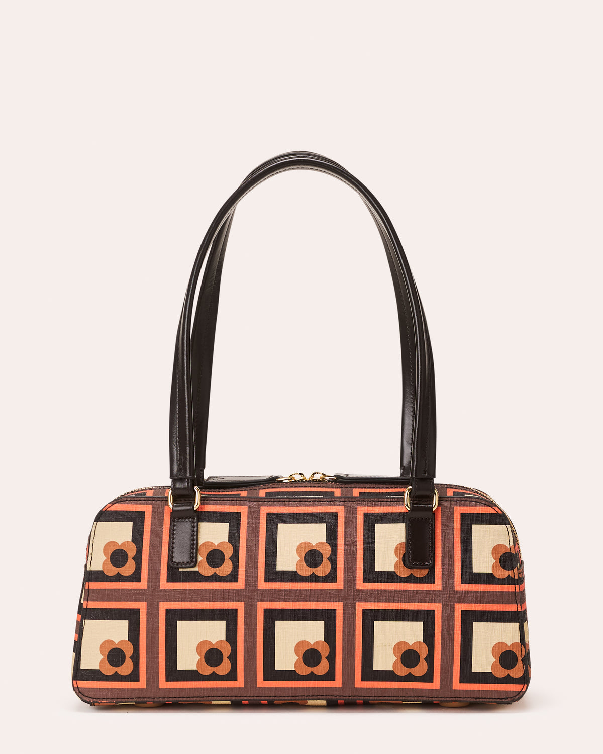 Long Block Bowling Bag - Retro Flower Check Orange