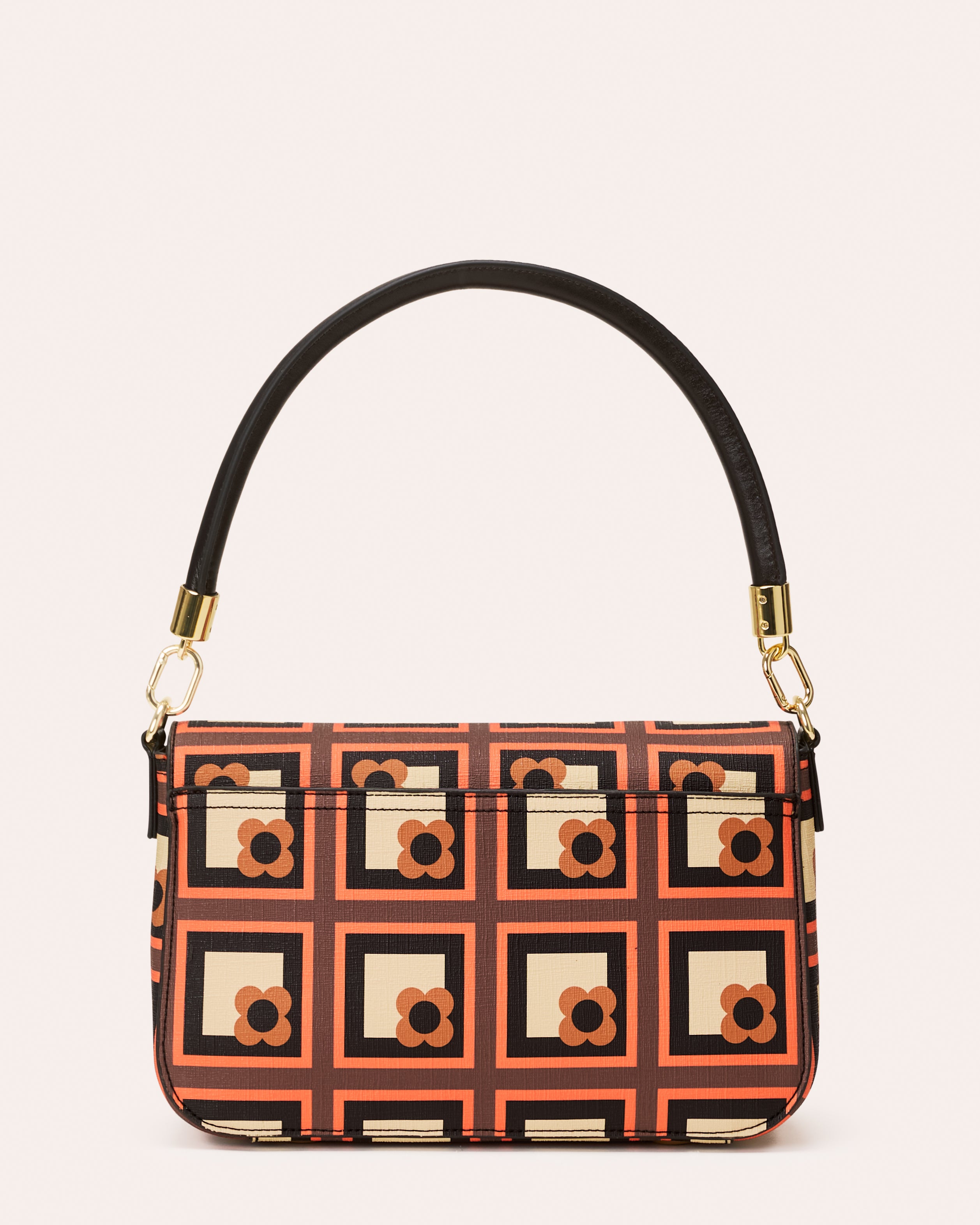Large Vera Shoulder Bag - Retro Flower Check Orange