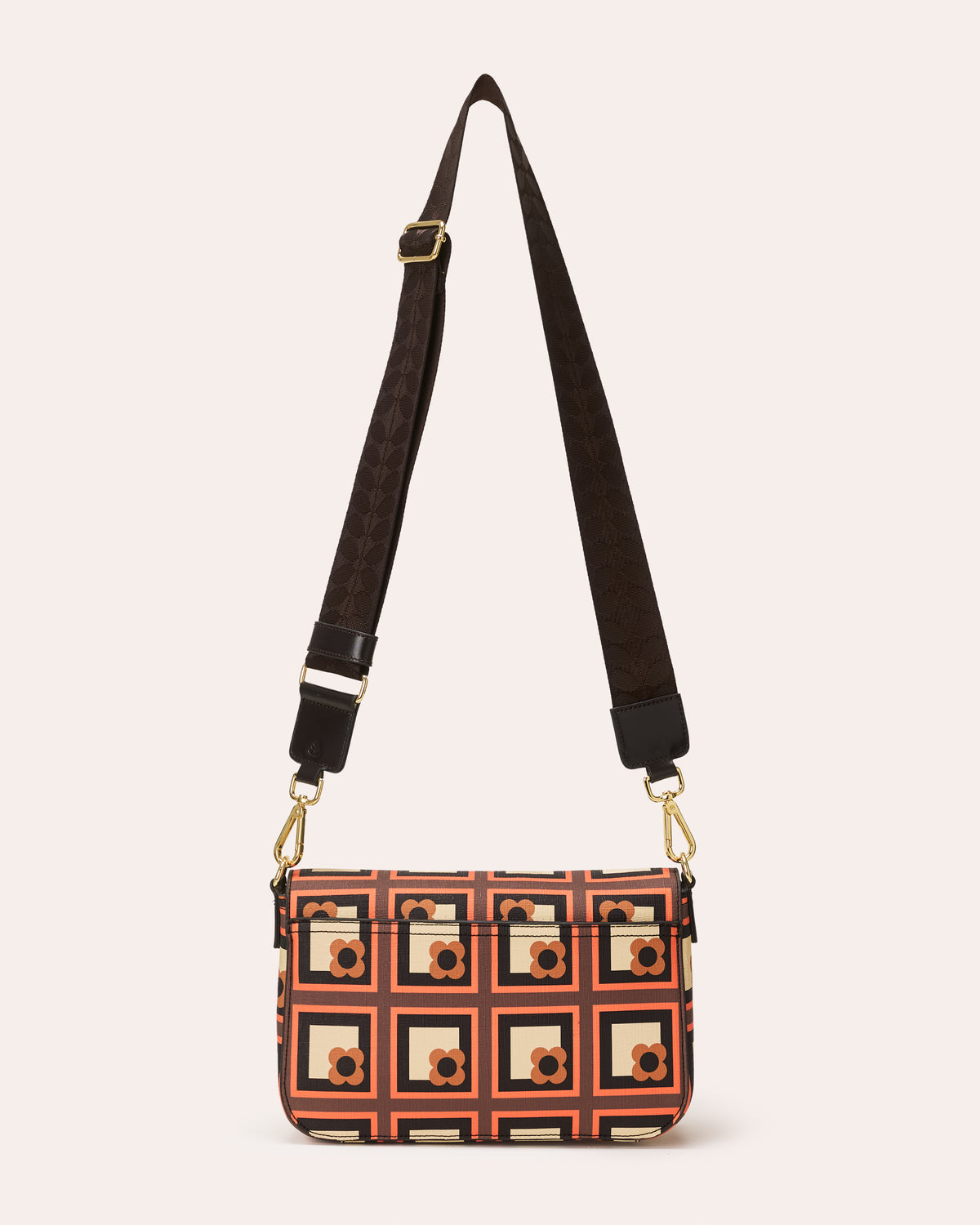 Large Vera Shoulder Bag - Retro Flower Check Orange