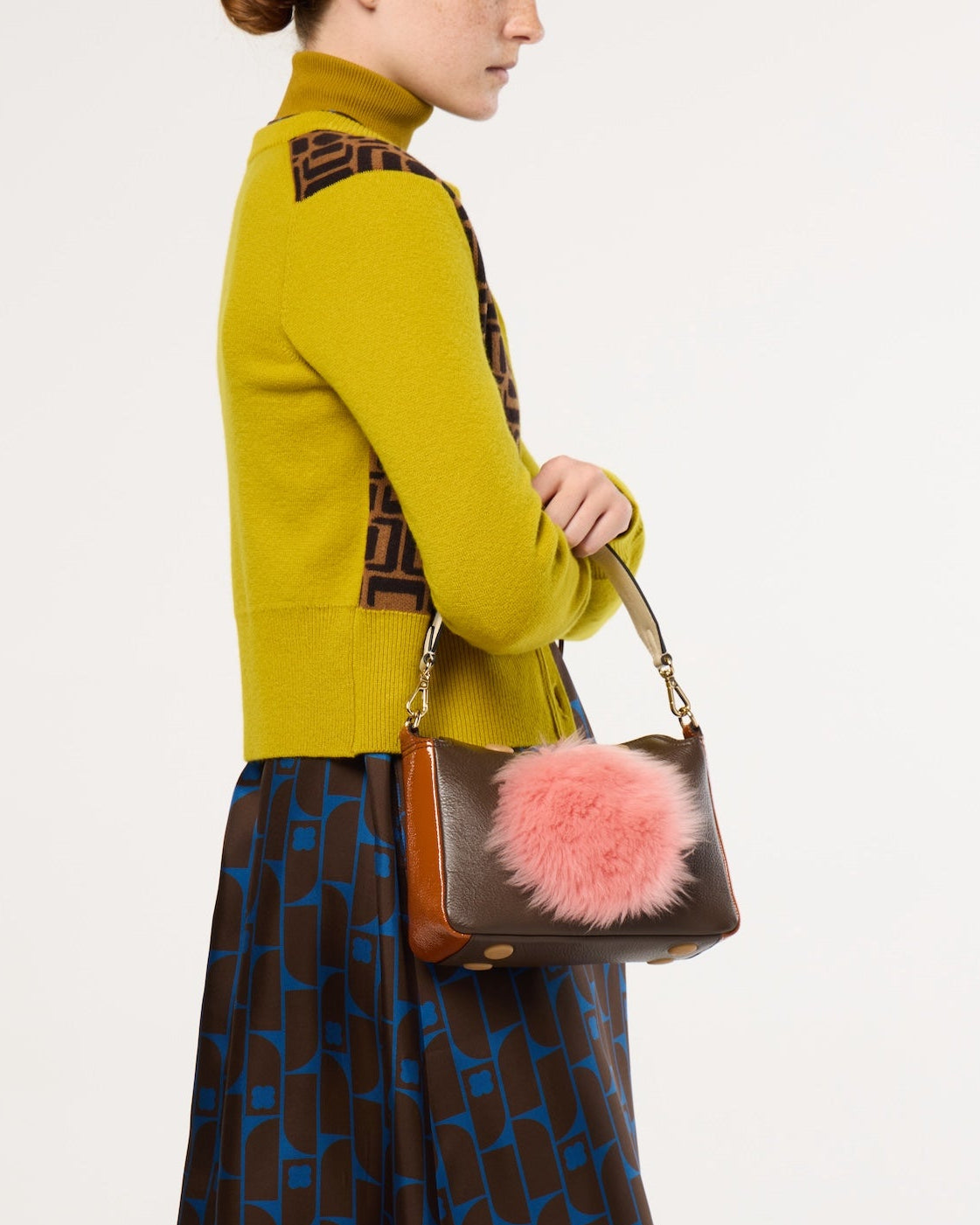 Mini Softie Leather Handbag - Sheepskin Applique Chocolate