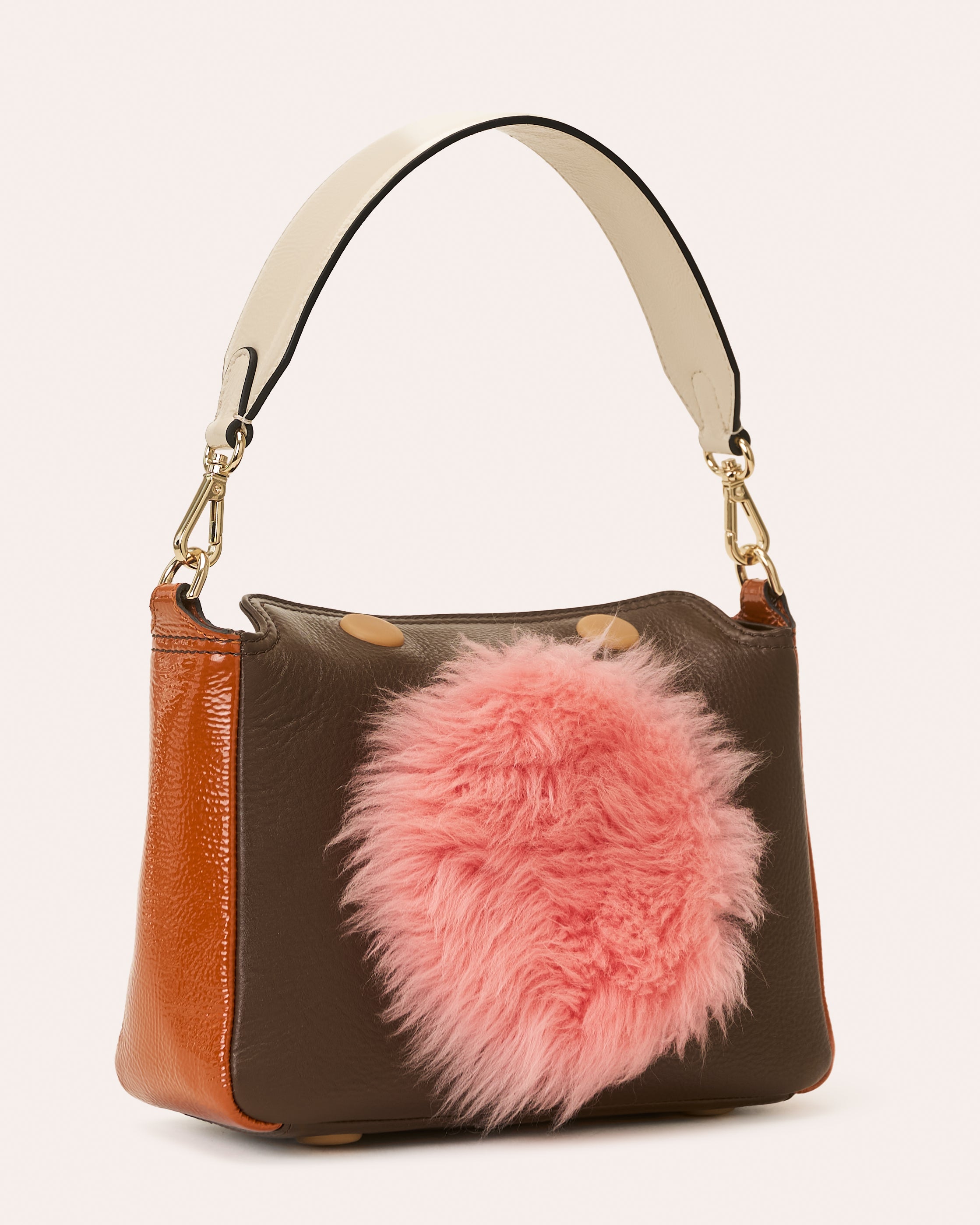 Mini Softie Leather Handbag - Sheepskin Applique Chocolate