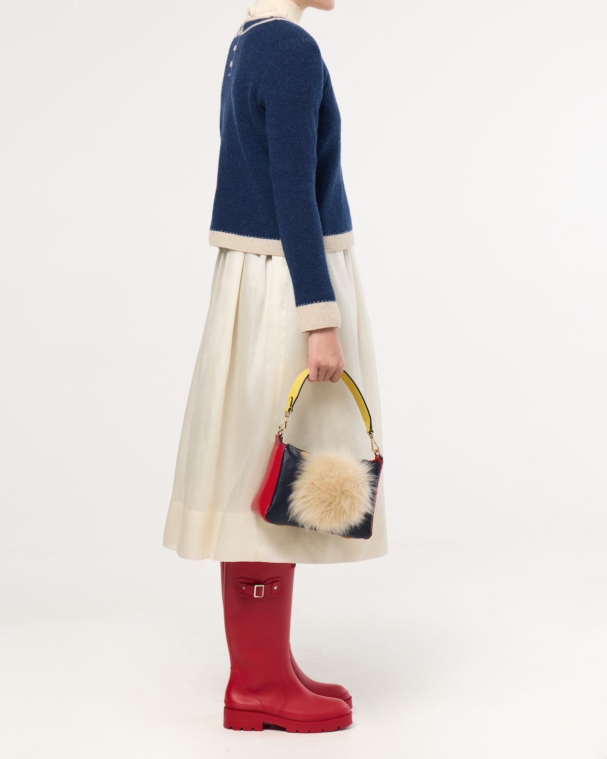 Mini Softie Leather Handbag - Sheepskin Applique Navy