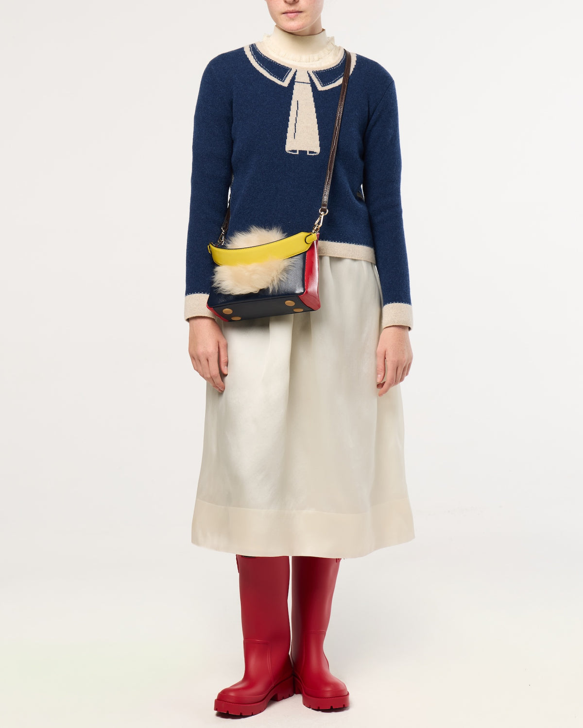 Mini Softie Leather Handbag - Sheepskin Applique Navy