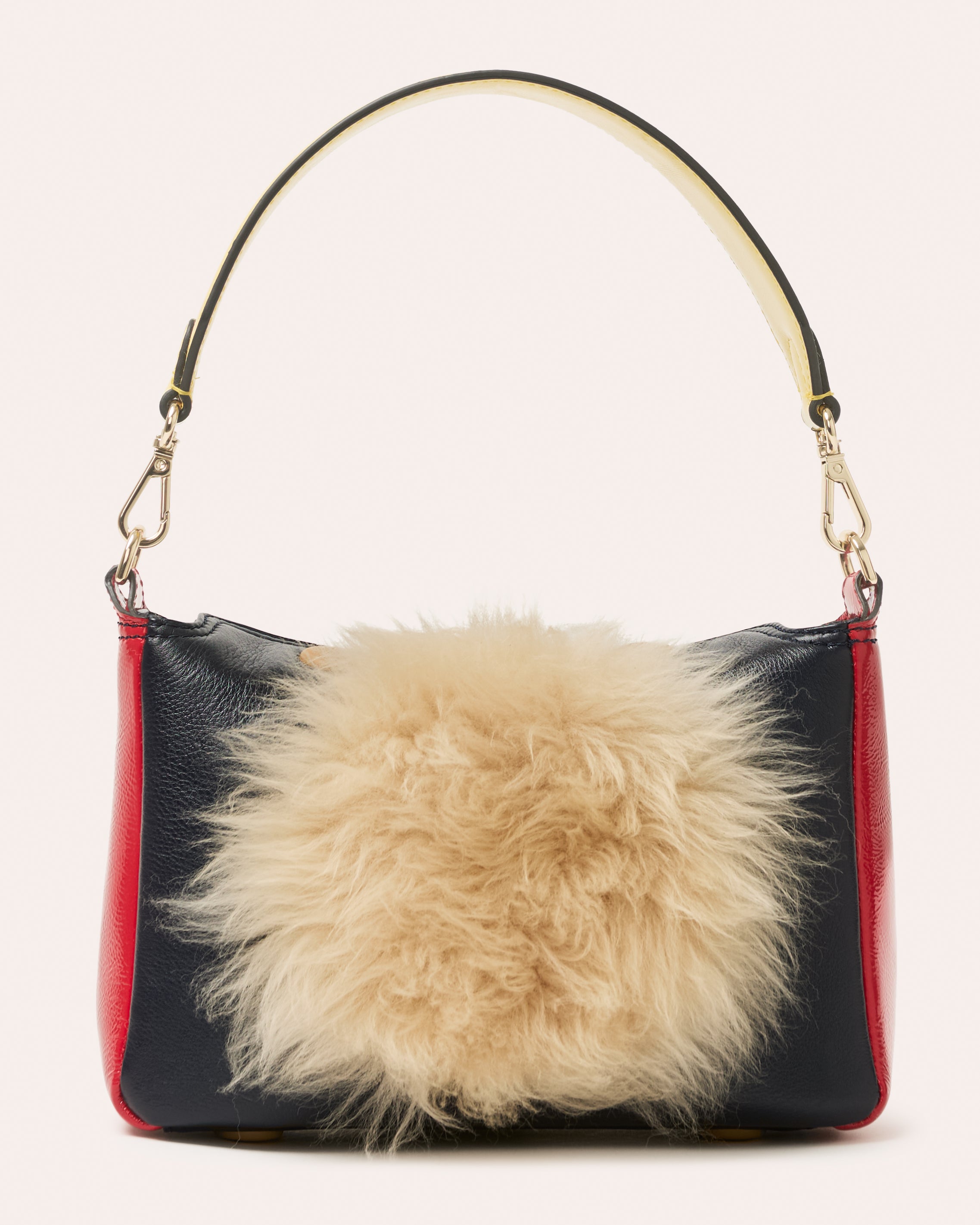 Mini Softie Leather Handbag - Sheepskin Applique Navy