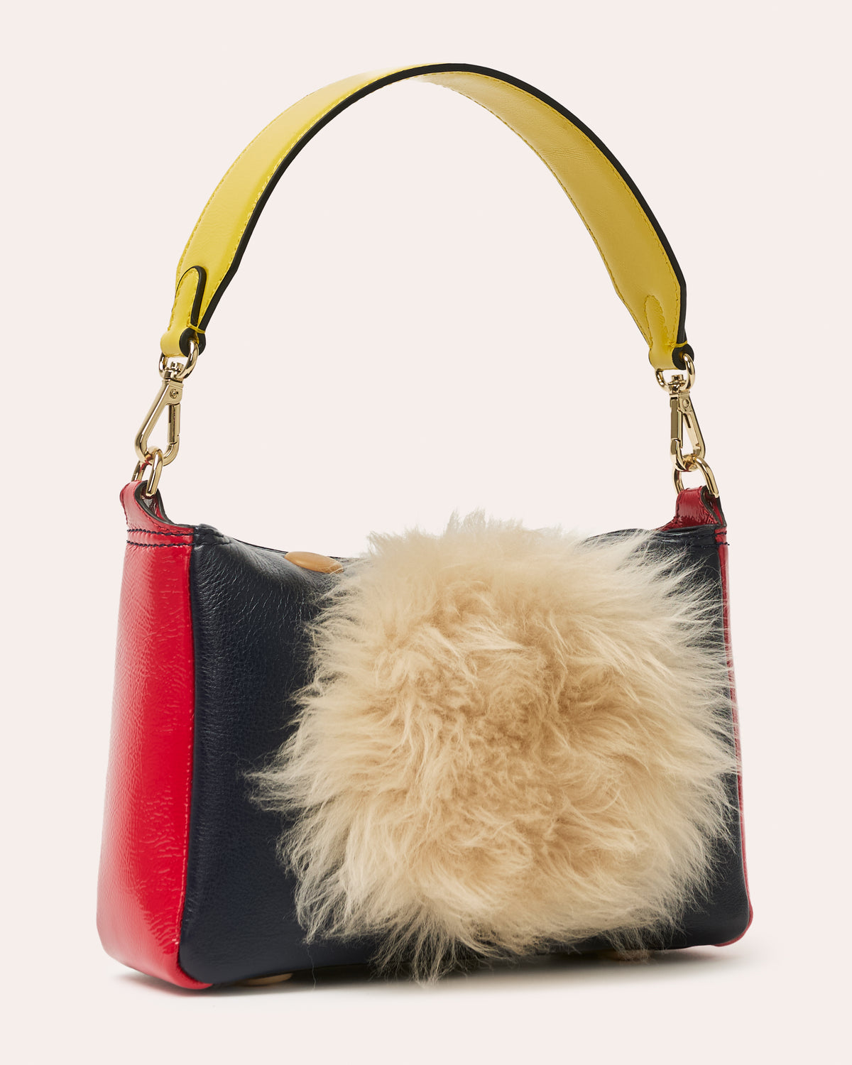 Mini Softie Leather Handbag - Sheepskin Applique Navy