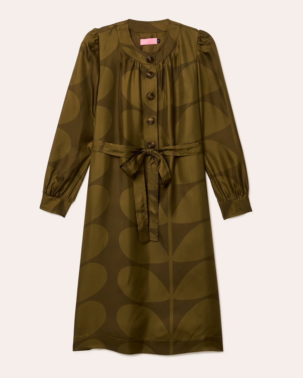 Dora Silk Dress - Solid Stem Khaki and Fern