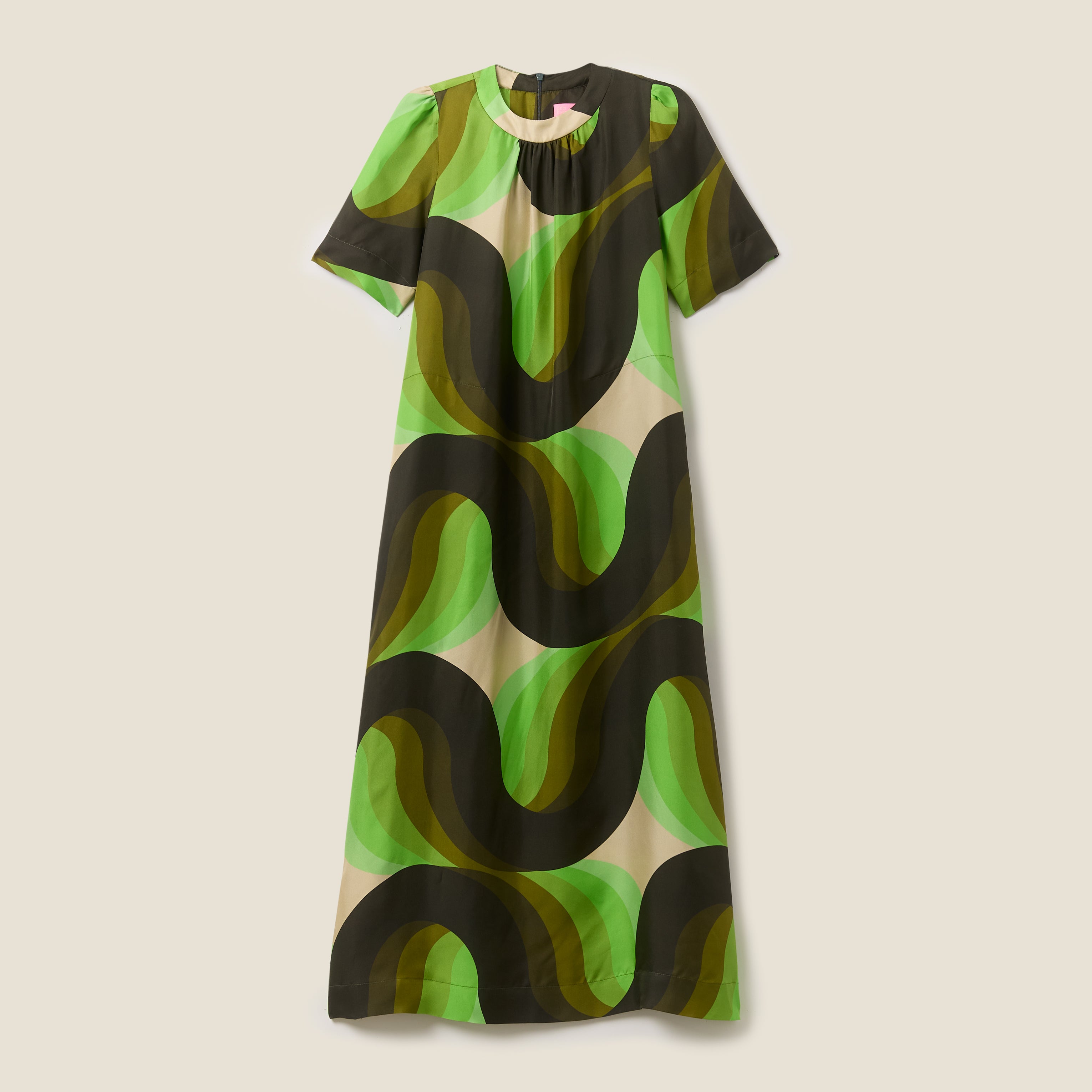 Orla Short Sleeve Belted Silk Dress Giant Rolling Wave Electra