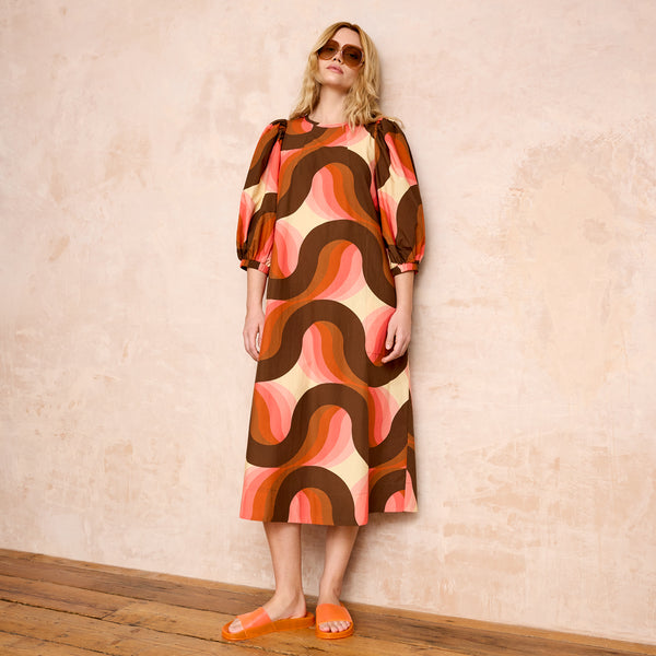 Bella Puff Sleeve Dress Giant Rolling Wave