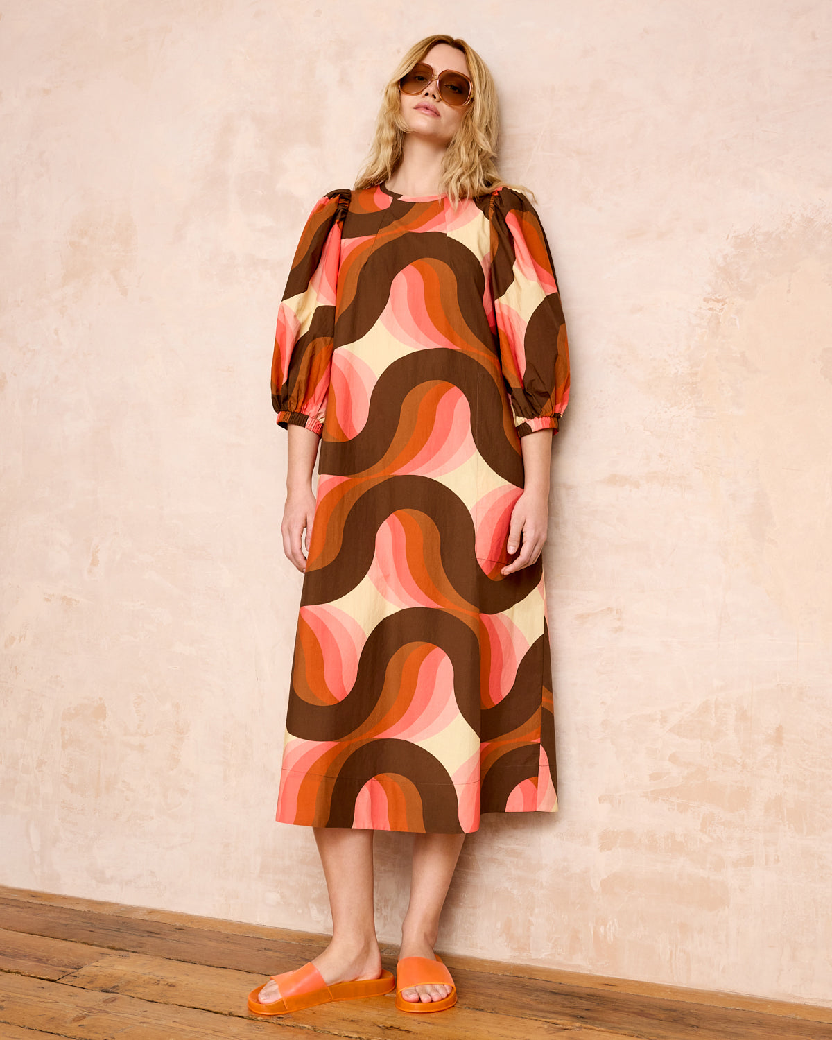 Bella Puff Sleeve Dress Giant Rolling Wave