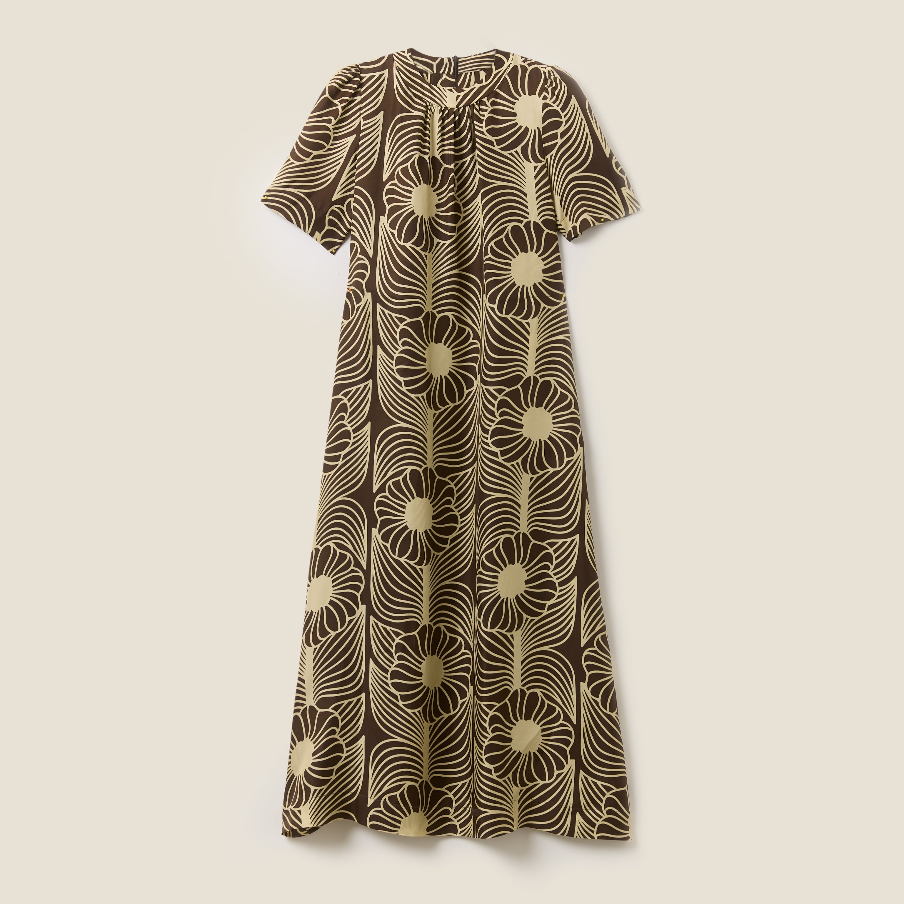 Orla Short Sleeve Belted Silk Dress Moonflower Walnut