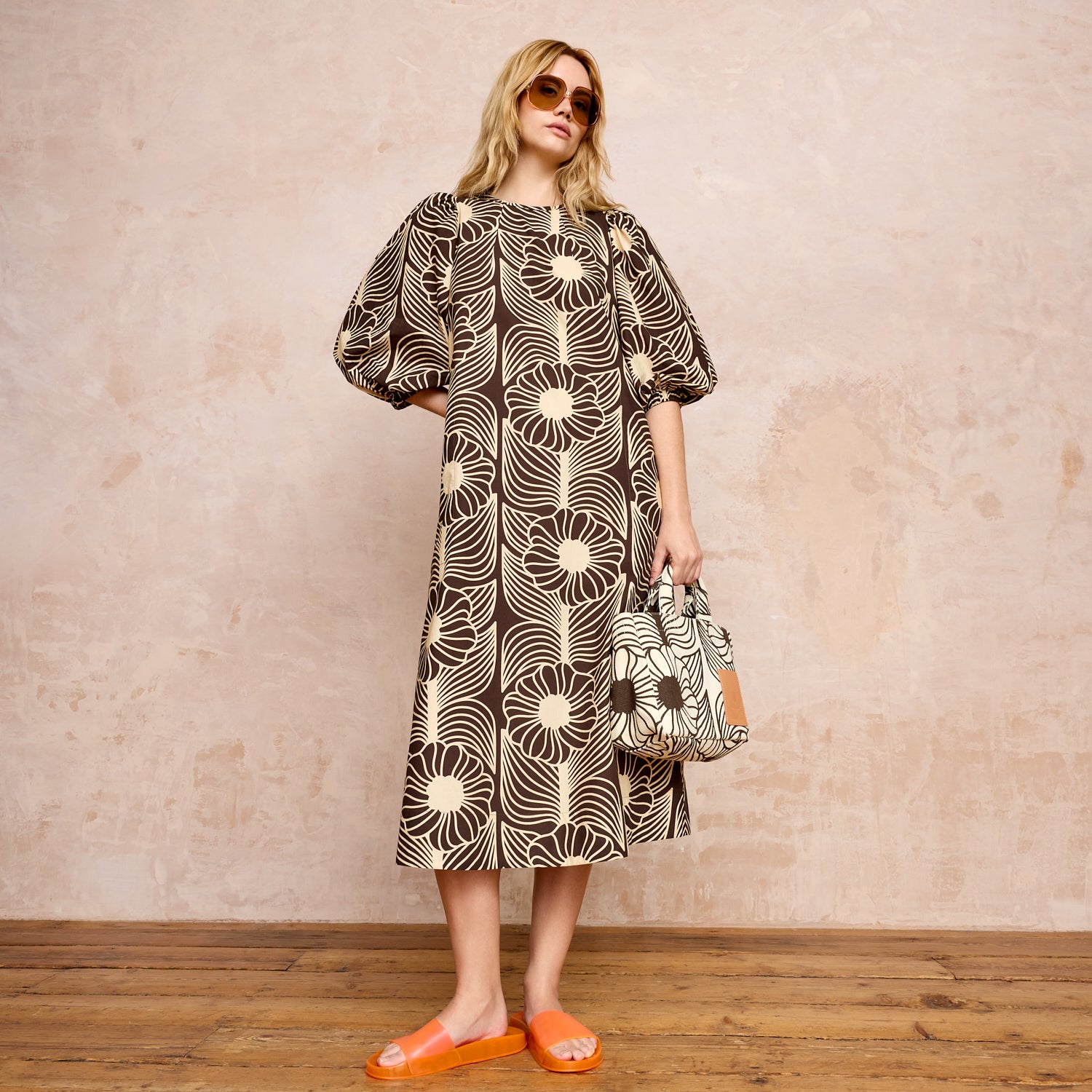 Bella Puff Sleeve Dress Moonflower Walnut