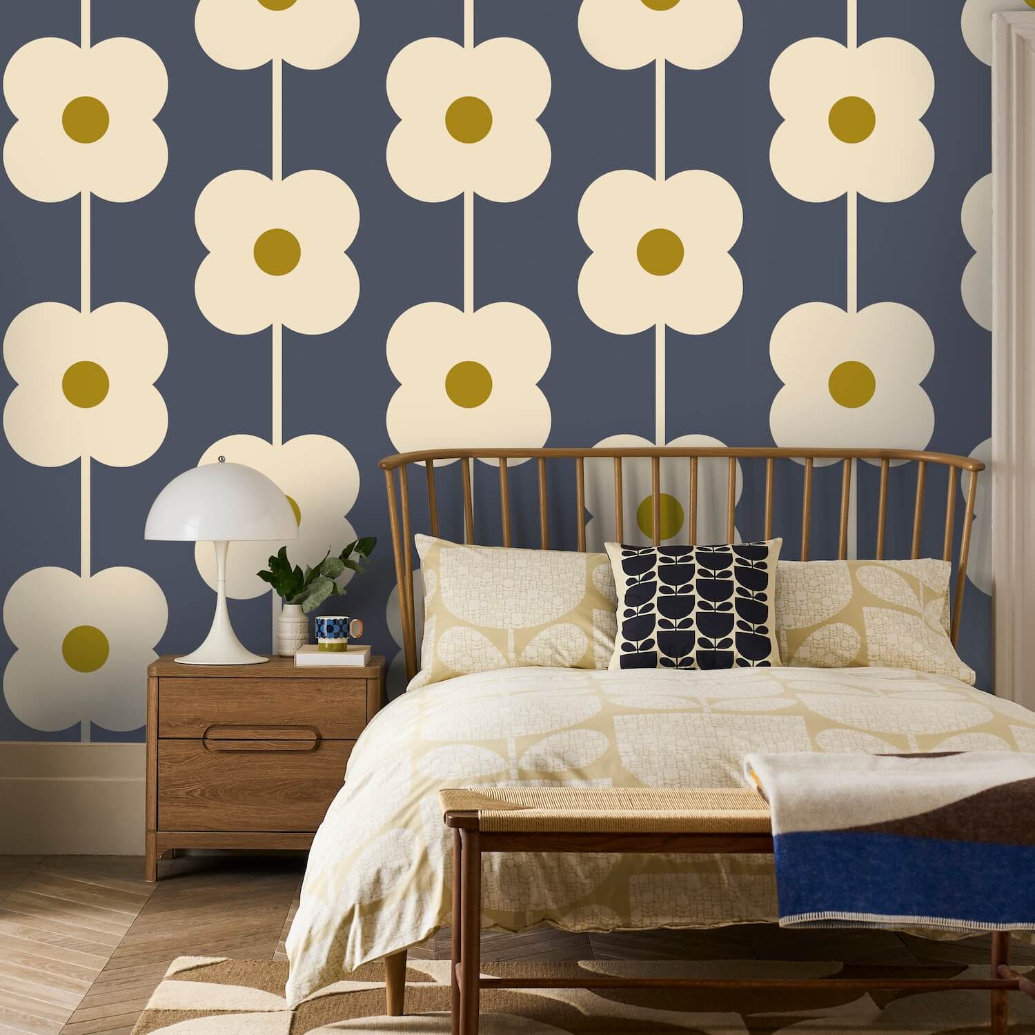 Abacus Flower Denim Wallpaper