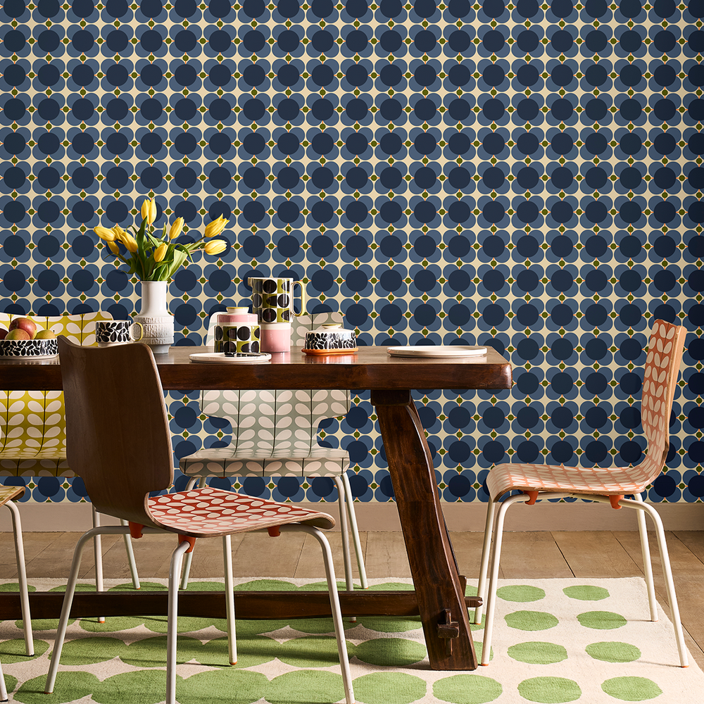 Atomic Flower Wallpaper - Indigo - 70cm x 10m | Orla Kiely