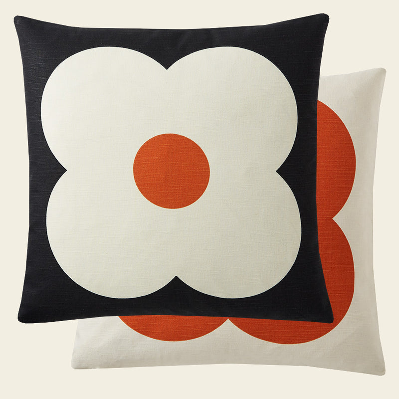 Front and back view of the red abacus flower Orla Kiely cushion