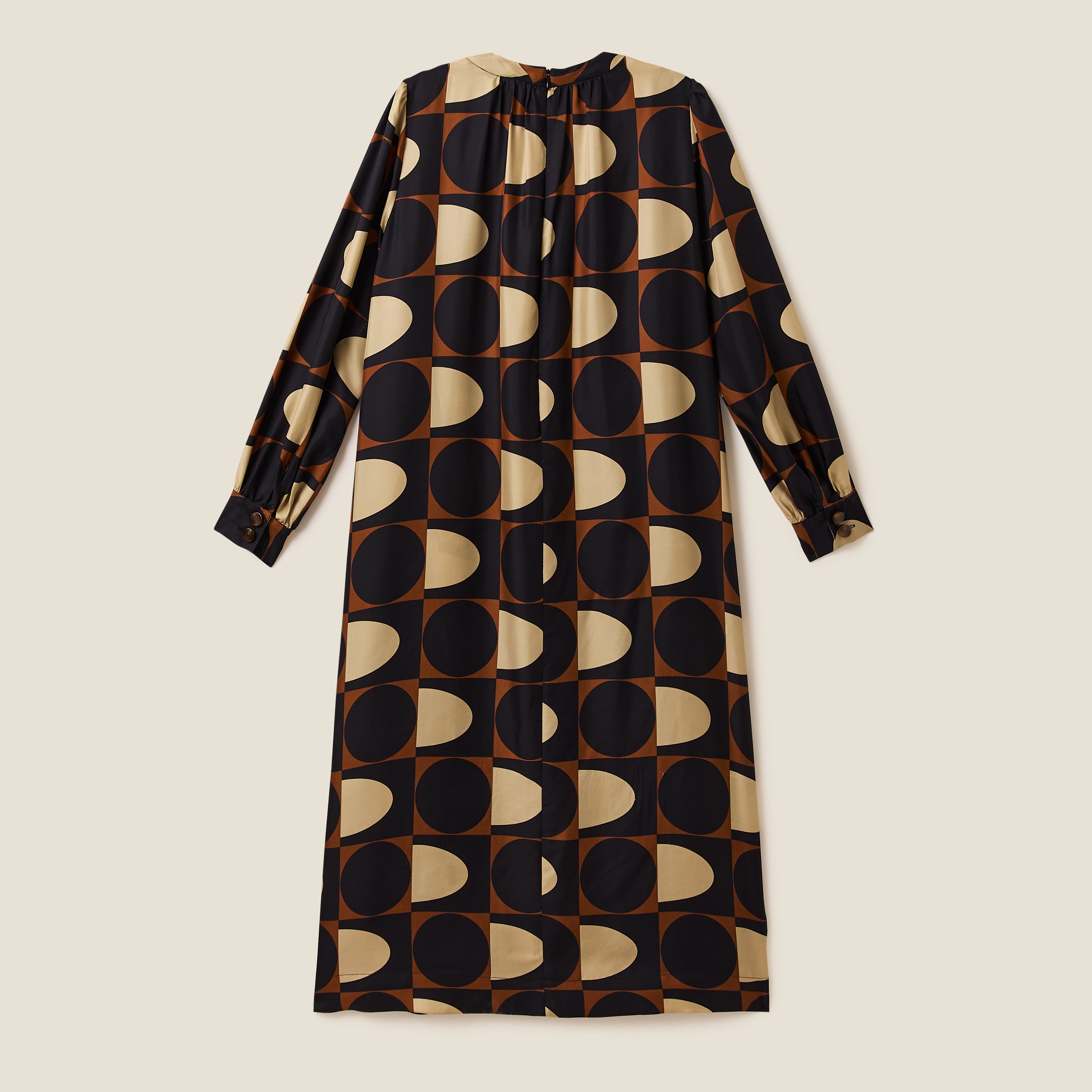 Orla Long Sleeve Midi Silk Dress - Giant Spot Square Mocha