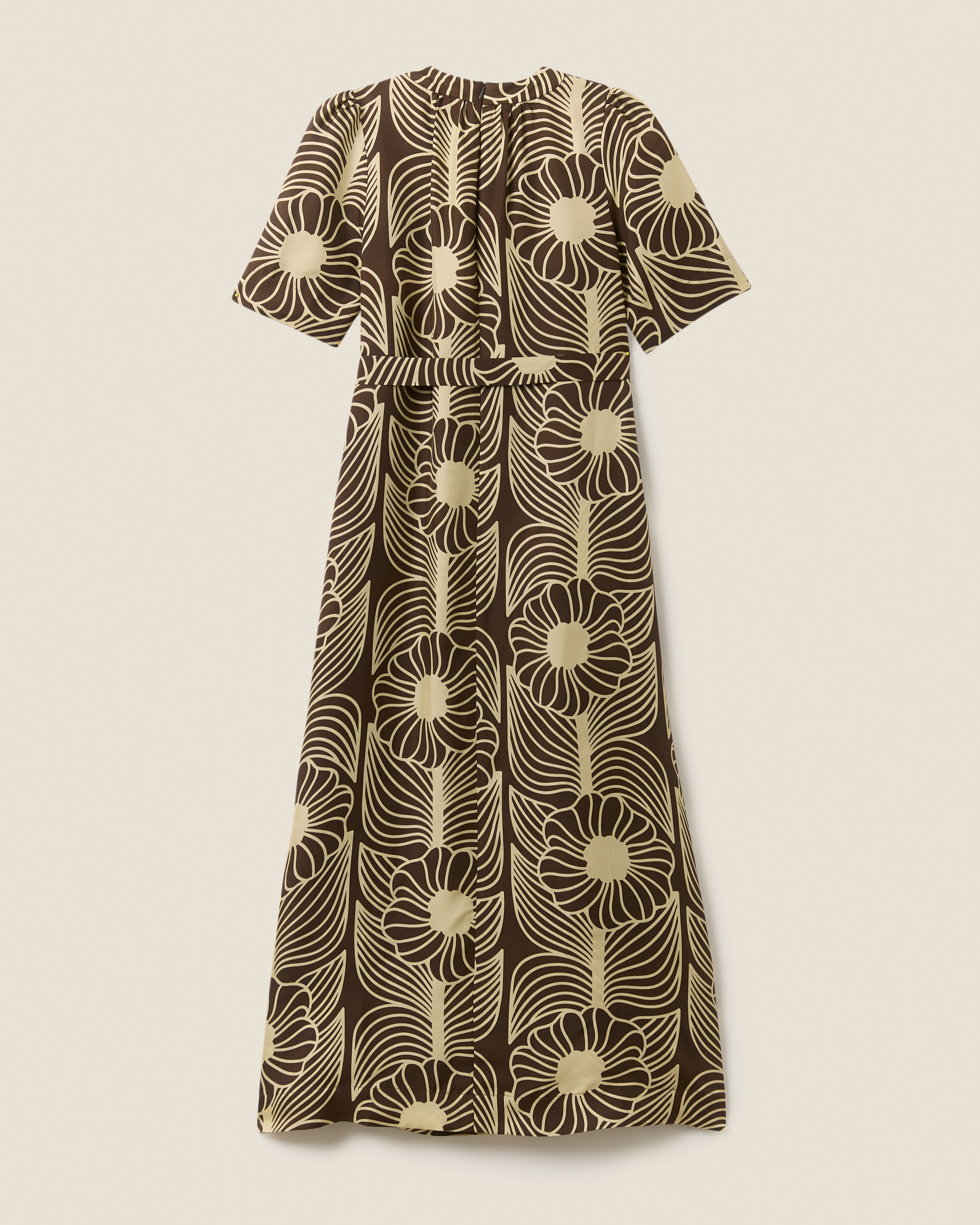 Orla Short Sleeve Belted Silk Dress Moonflower Walnut