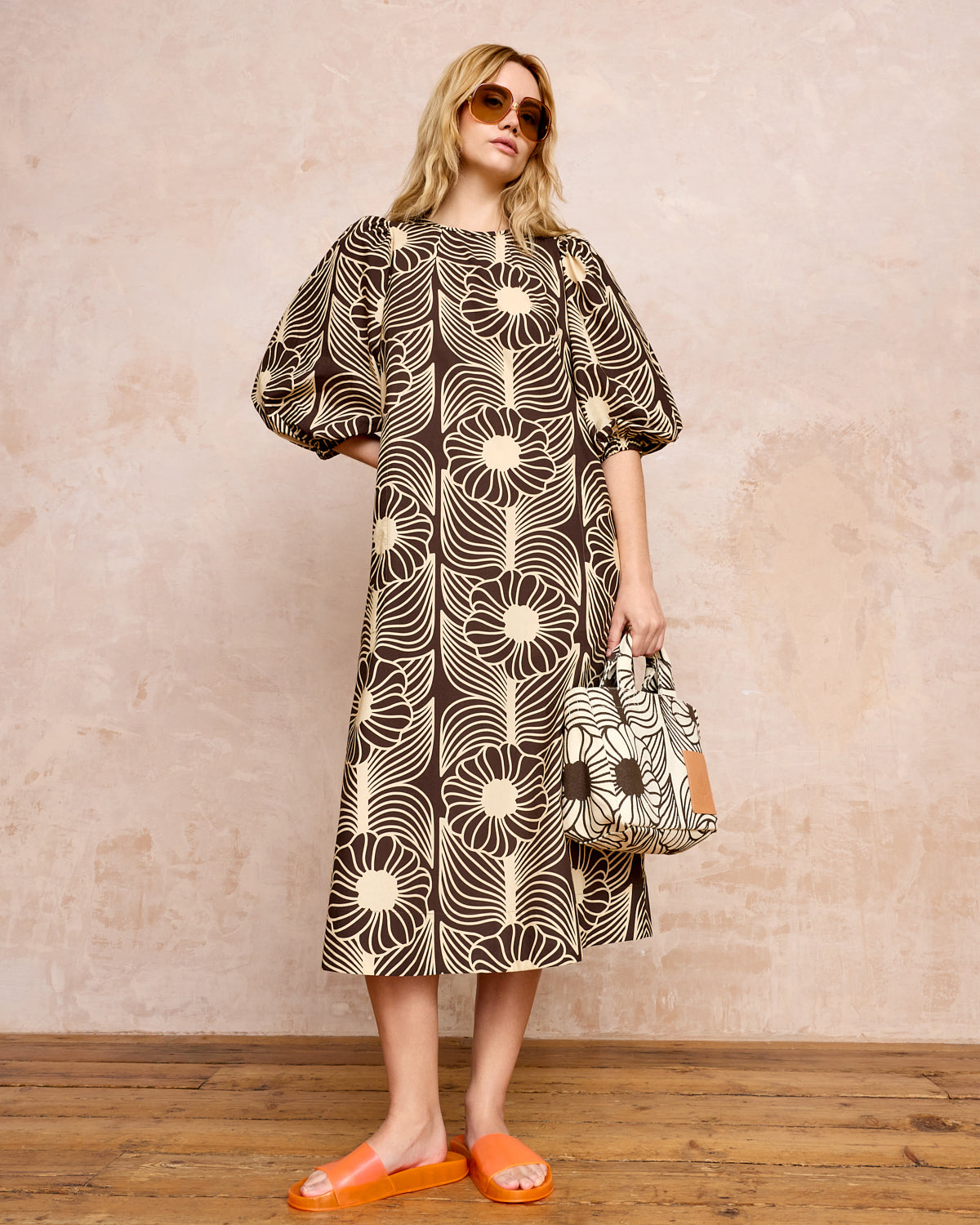 Bella Puff Sleeve Dress Moonflower Walnut