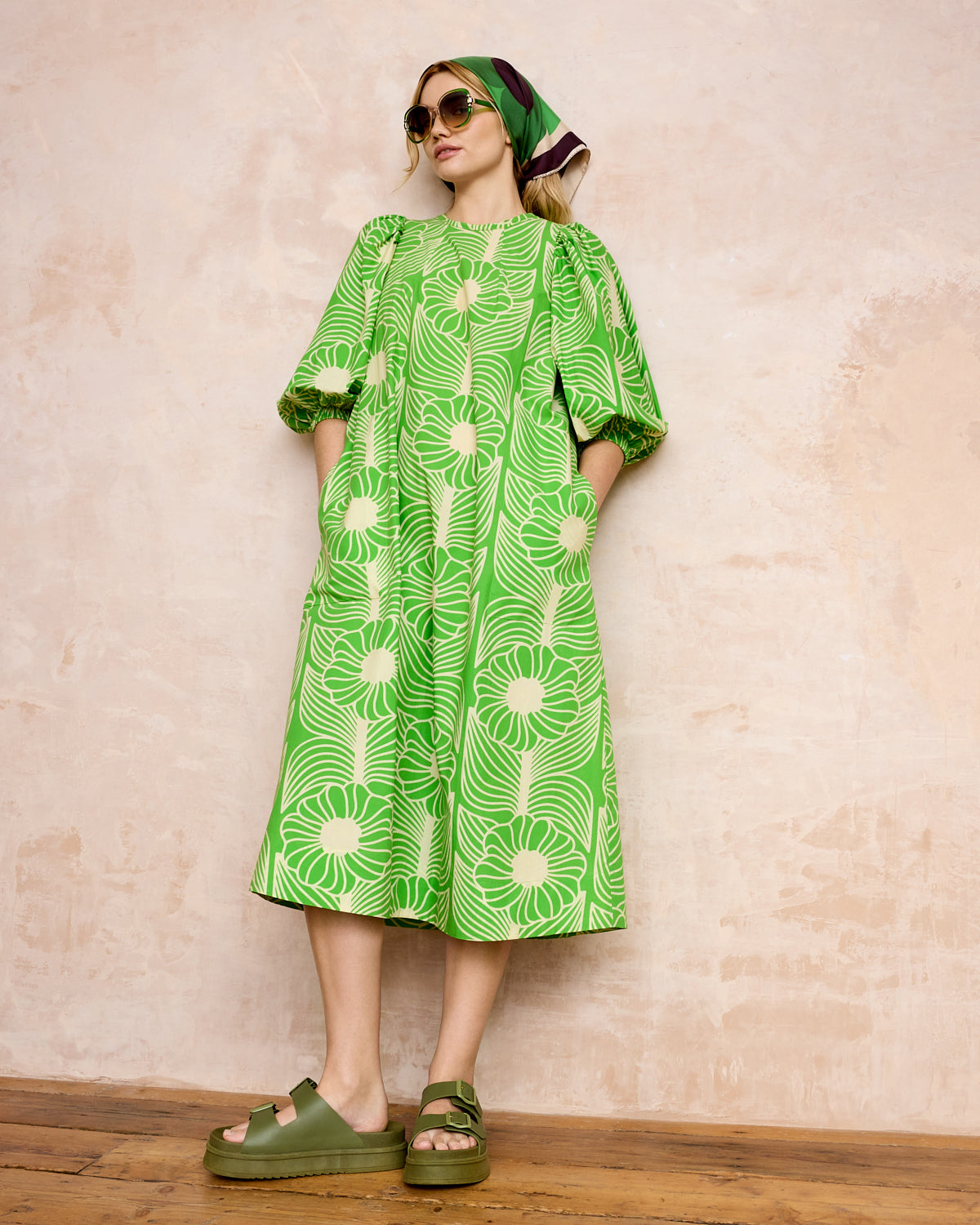 Bella Puff Sleeve Dress Moonflower Spring Green