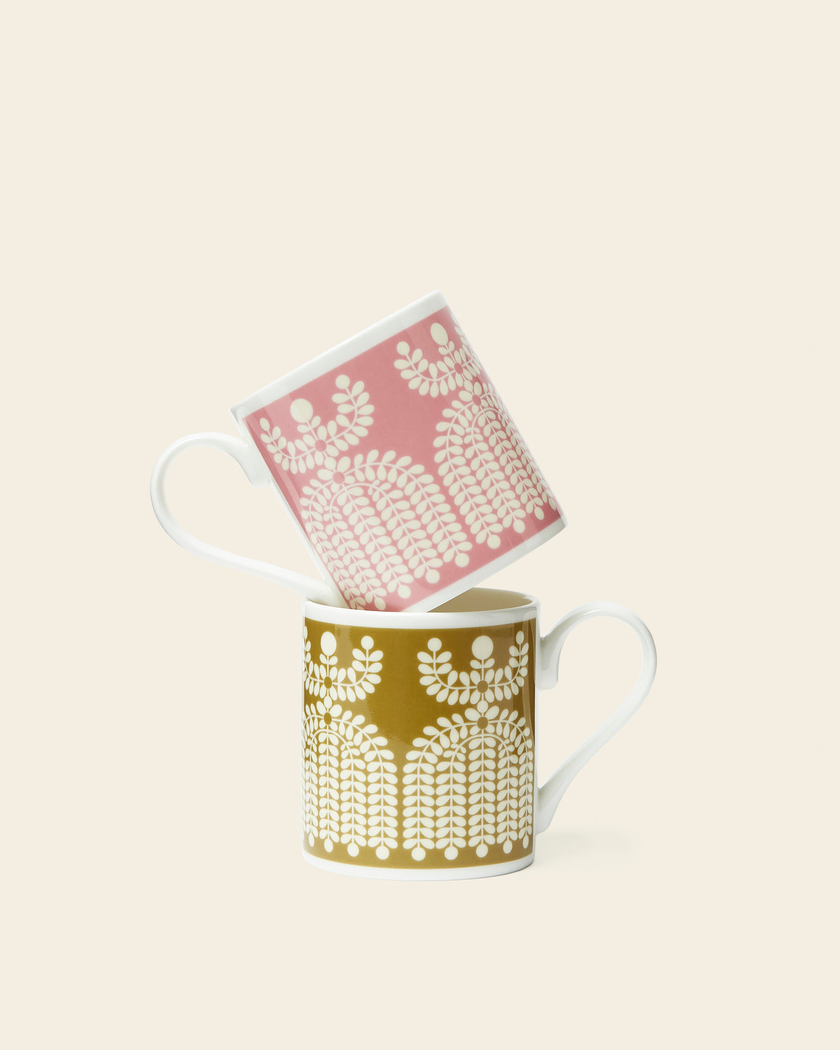 Standard Mug Set of 2 - Folk Girl Ochre/Pink
