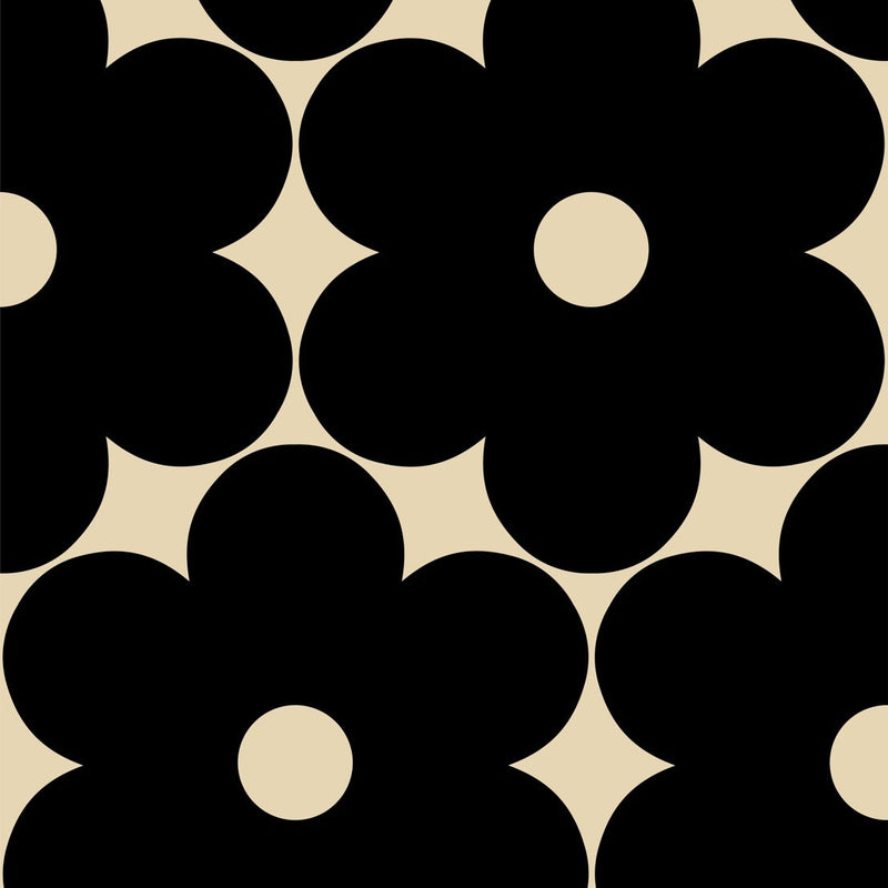 Flower Power Wallpaper - Black - Sample | Orla Kiely