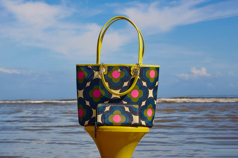 Smile Tote and Forget Me Not Wallet in Radial Flower Rockpool pattern by Orla Kiely