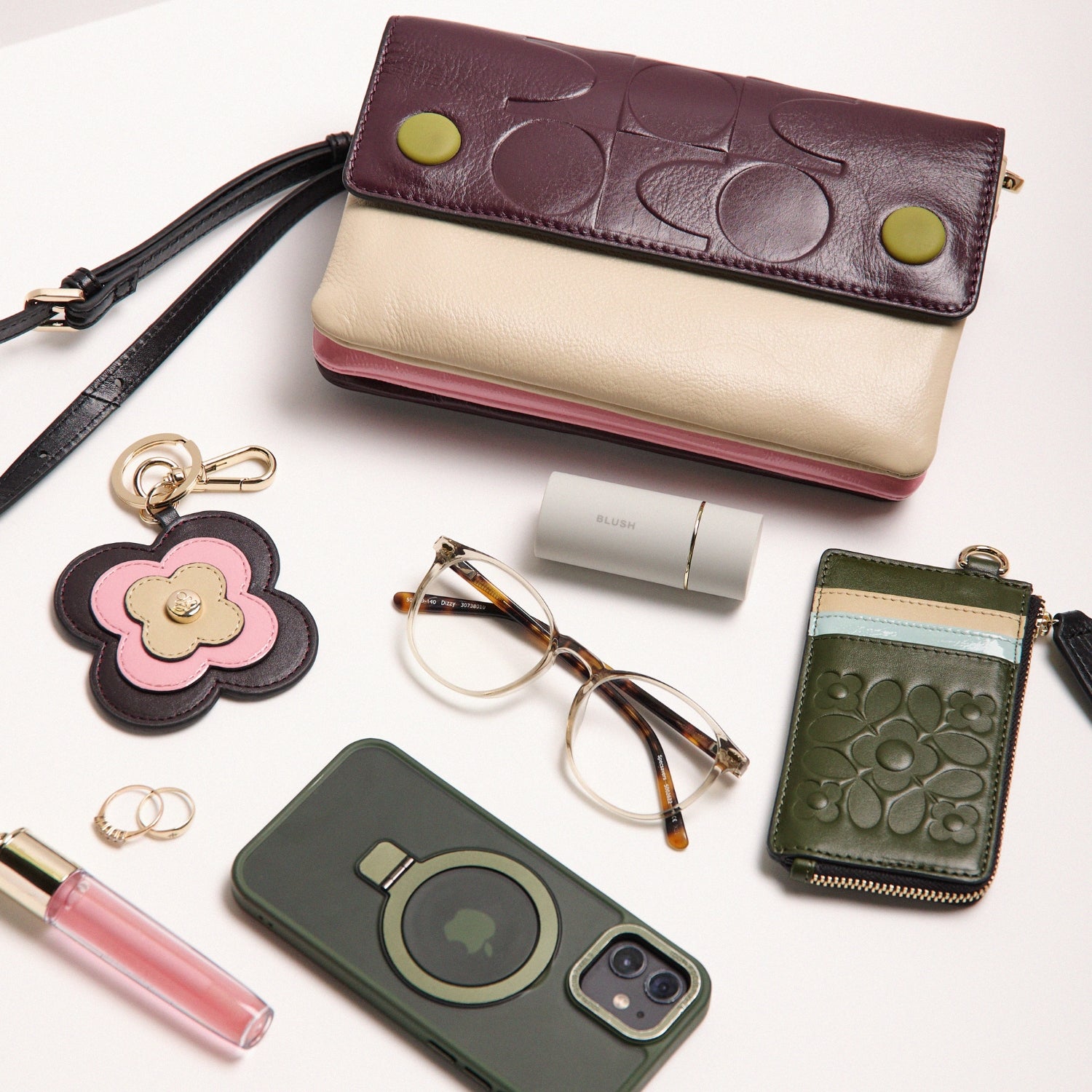 Flap Folio Leather Crossbody Bag - OK Colourblock Burgundy