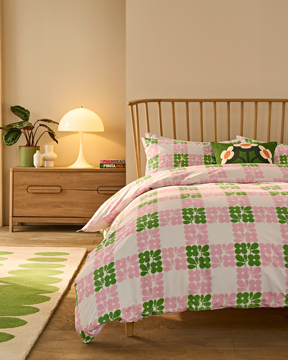Floret Check Bed Linen Set - Dill Pink