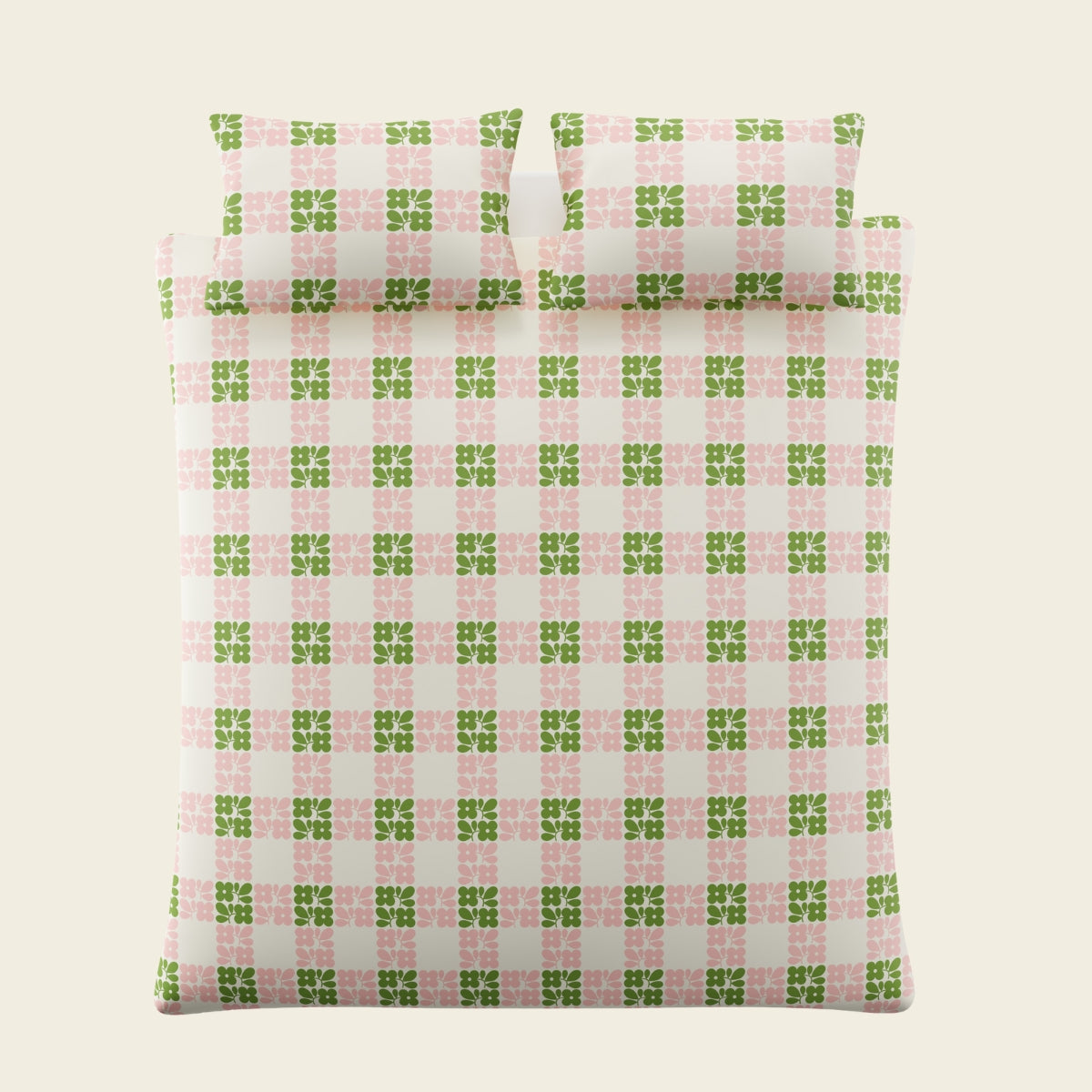 Floret Check Bed Linen Set - Dill Pink