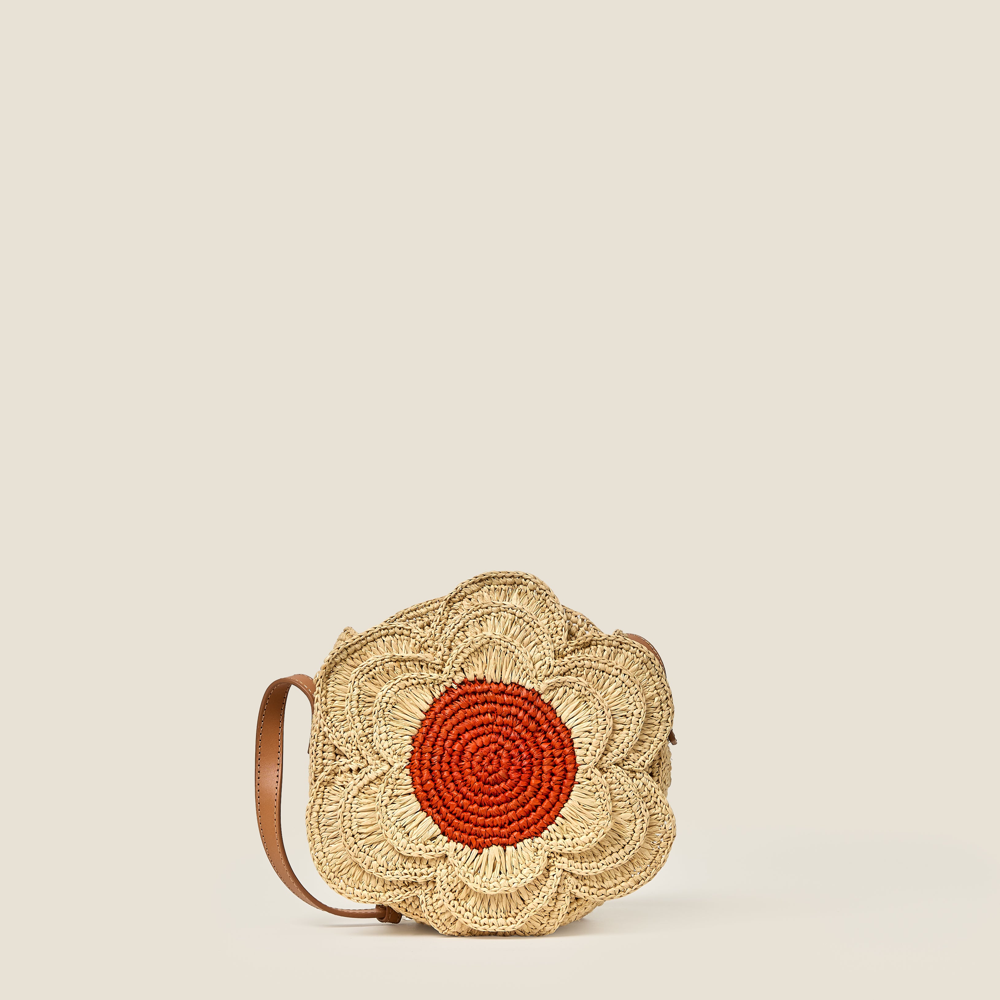 Flower Circle Raffia Crossbody - Natural