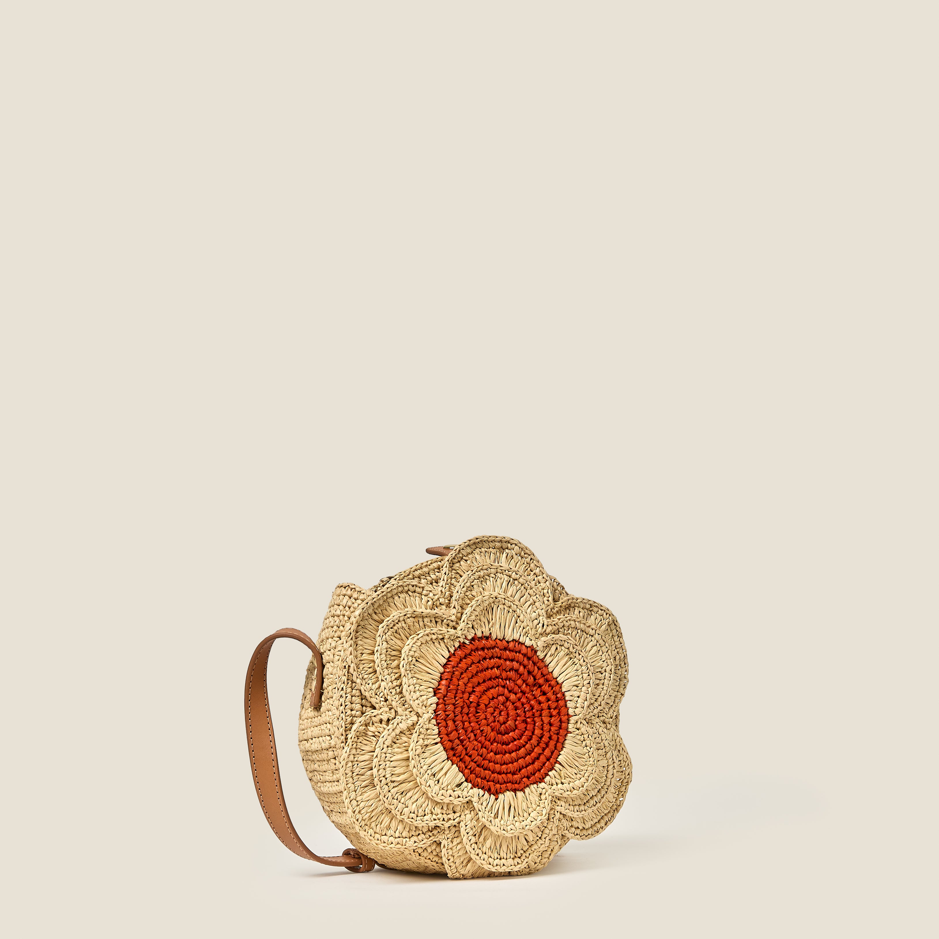 Flower Circle Raffia Crossbody - Natural
