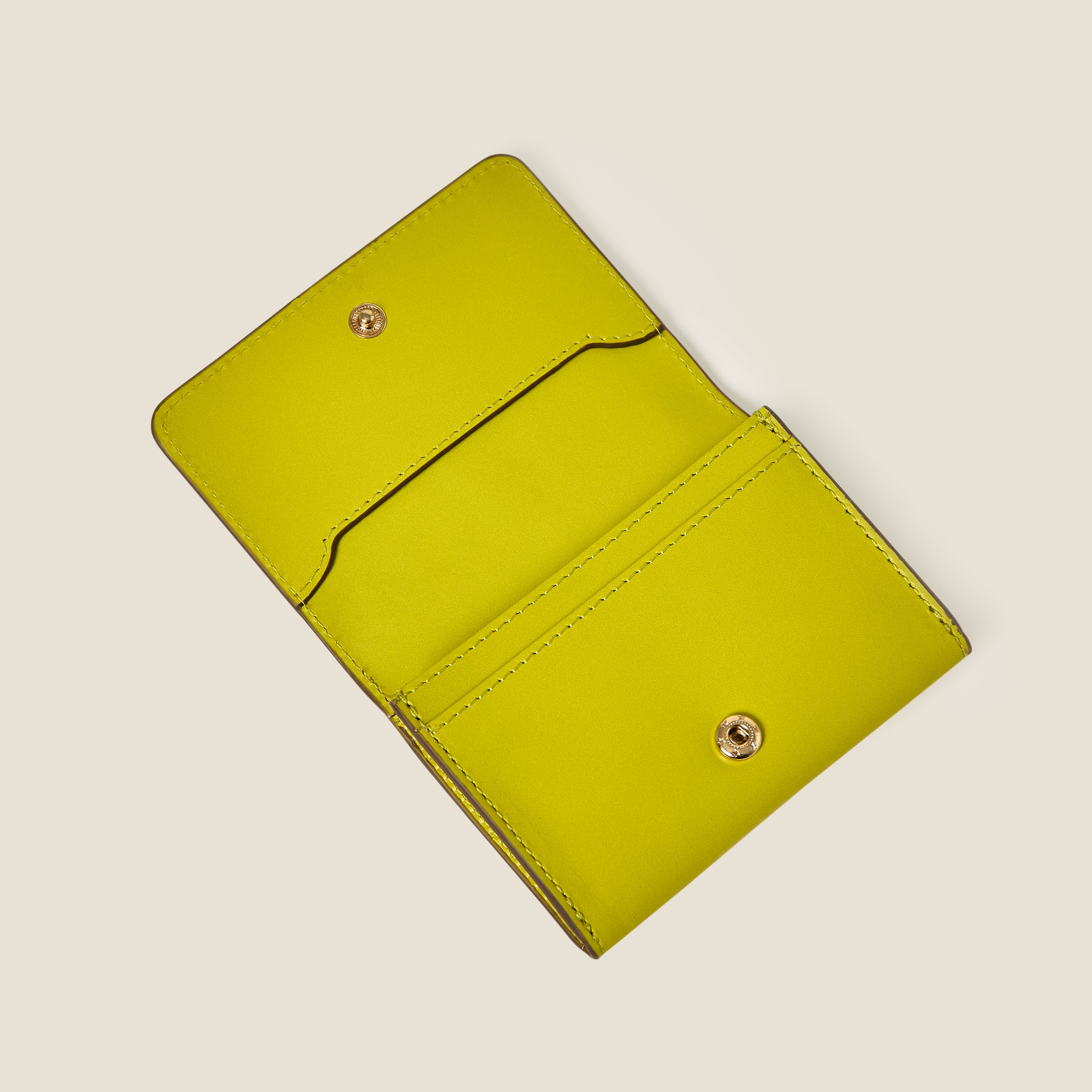 Folded Leather Card Holder - Chartreuse