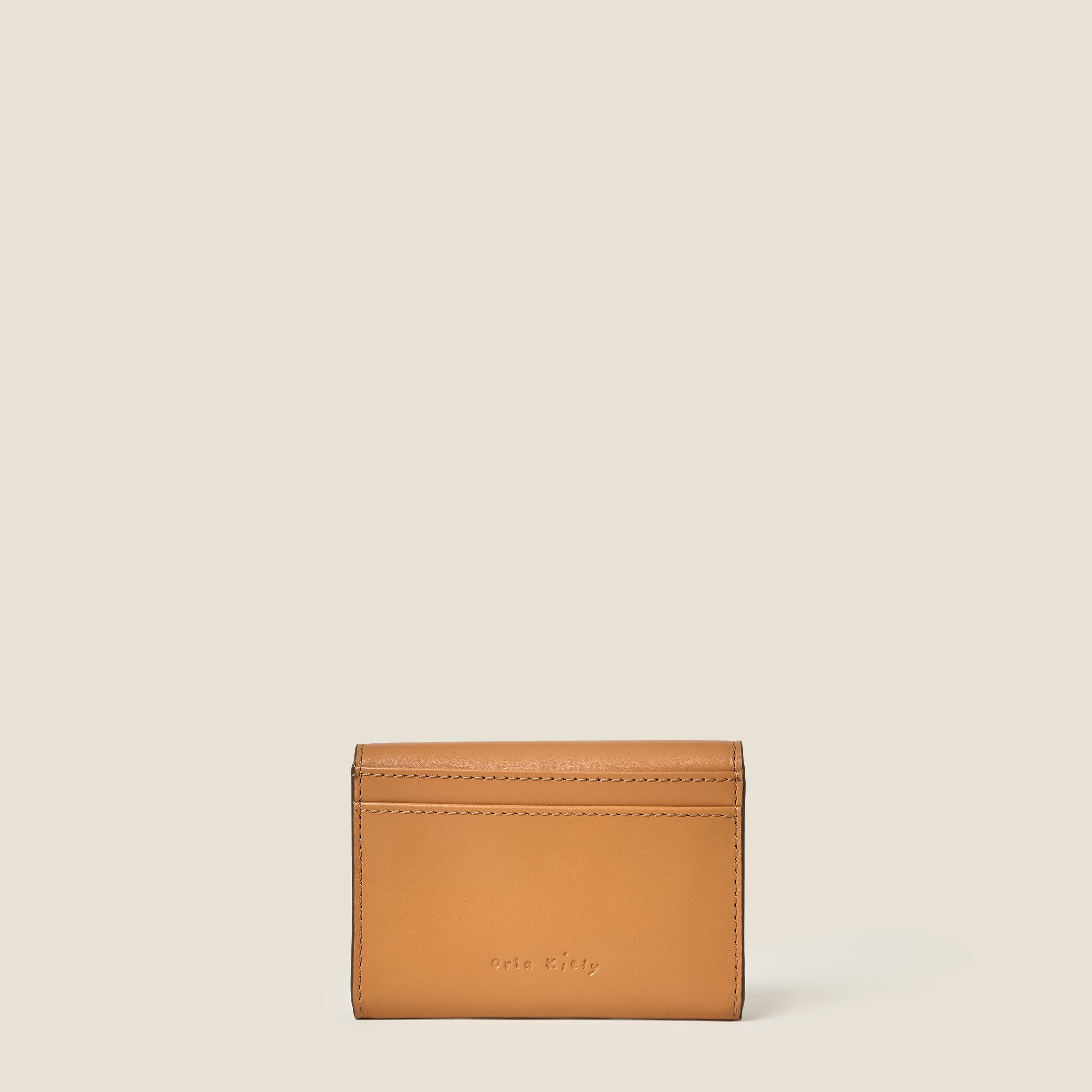 Folded Leather Card Holder - Light Tan
