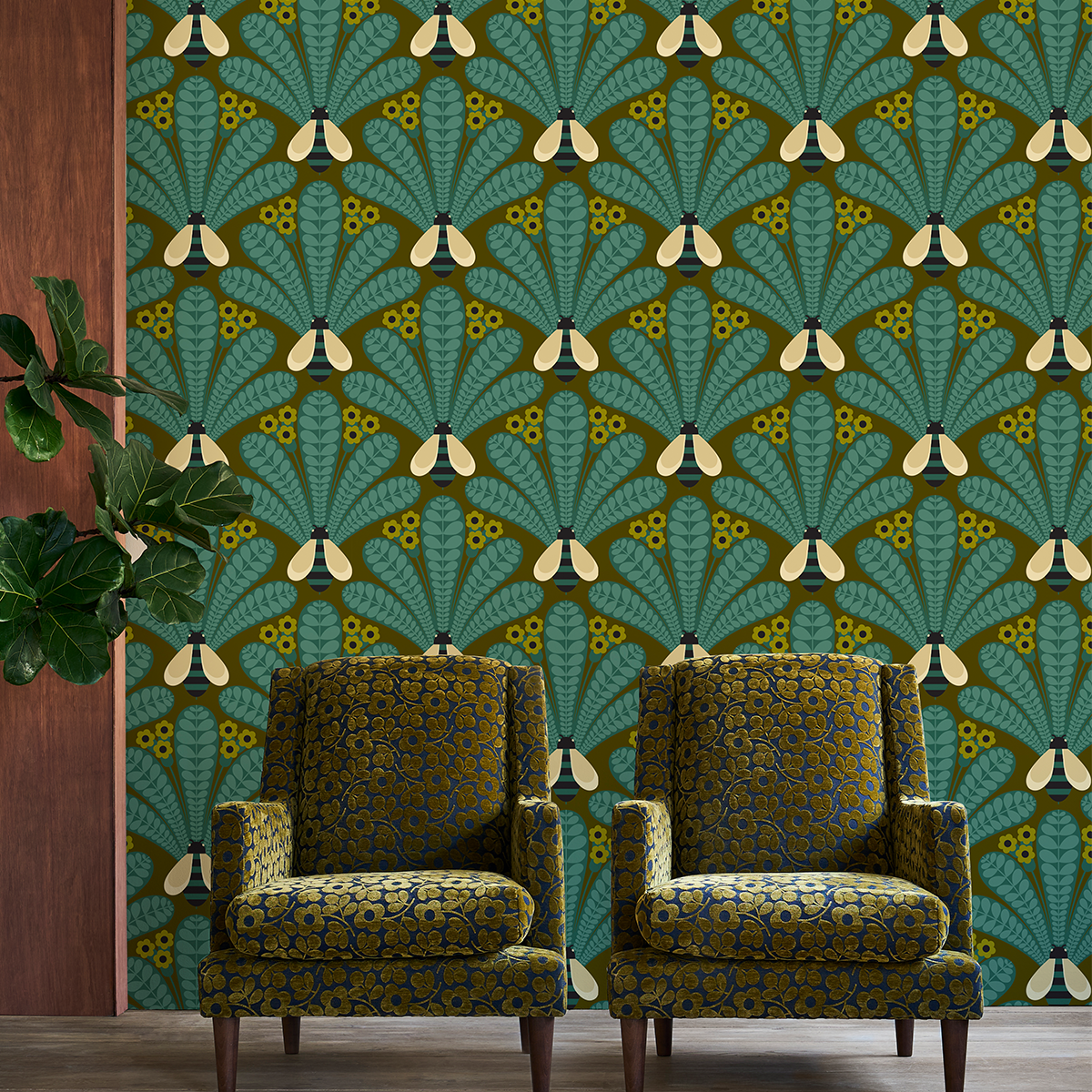 Honey-Bee Turquoise Wallpaper