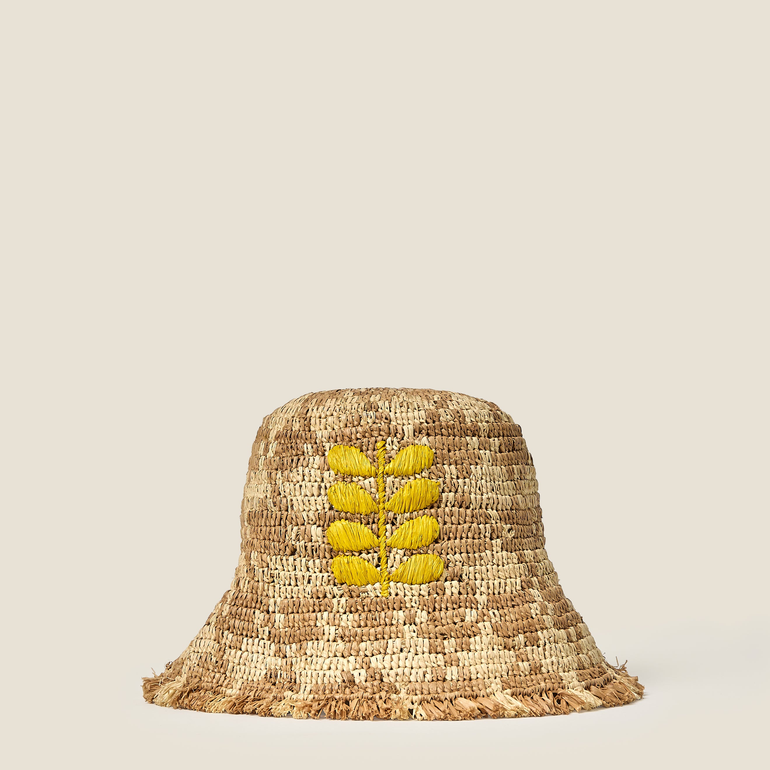 Houndstooth Raffia Bucket Hat - Natural