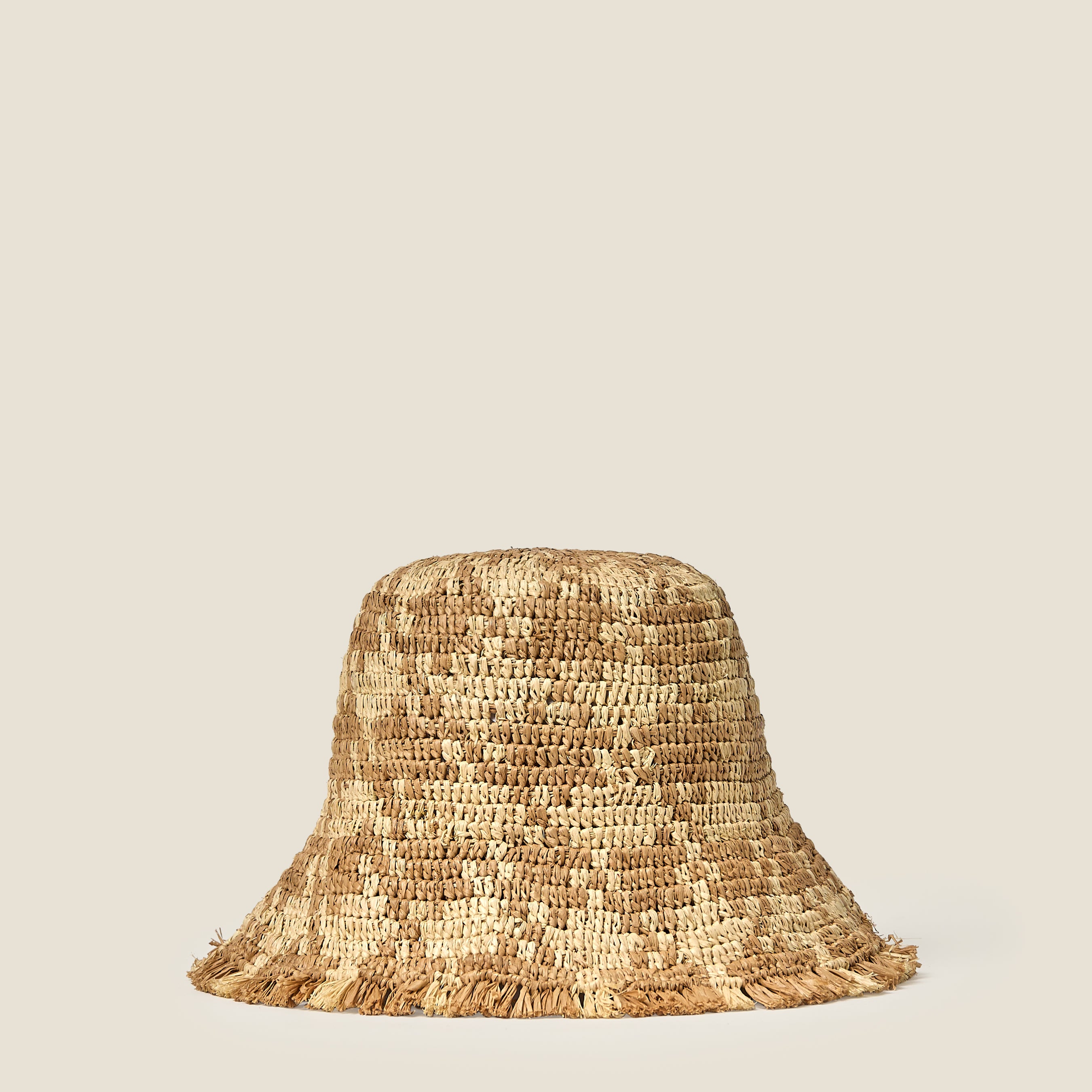 Houndstooth Raffia Bucket Hat - Natural